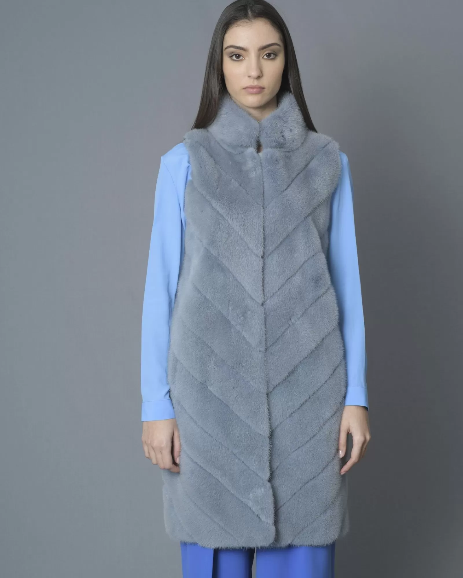 La Piscine Paris Manteau sans manches en fourrure Vison et en laine mélangée manzoni 24 Bleu Shop
