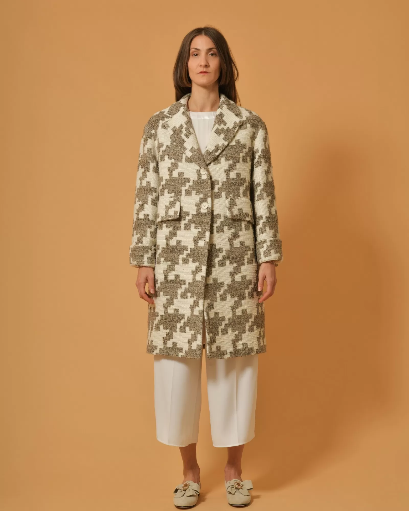 La Piscine Paris Manteau en coton mélangé à imprimé Mouche Taupe Store