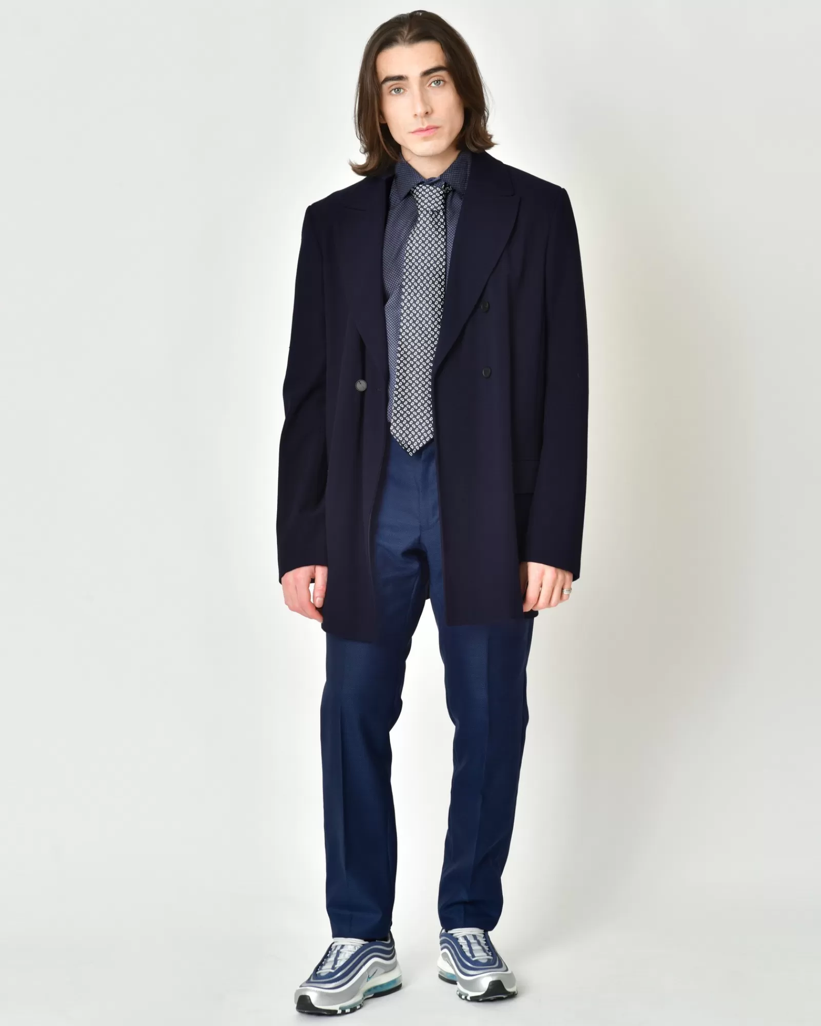 La Piscine Paris Manteau en crêpe à col pointu Malloni Bleu Store