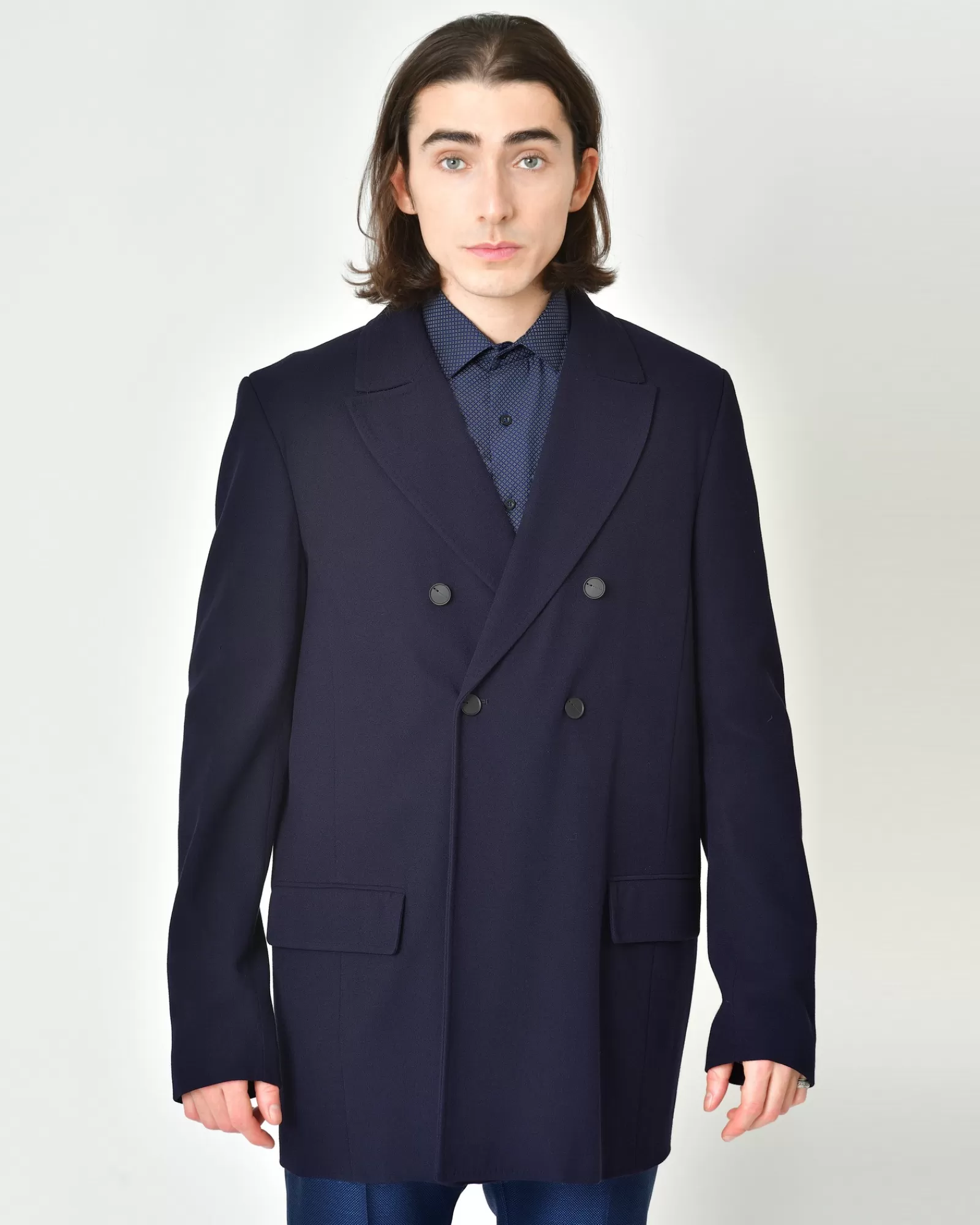 La Piscine Paris Manteau en crêpe à col pointu Malloni Bleu Store