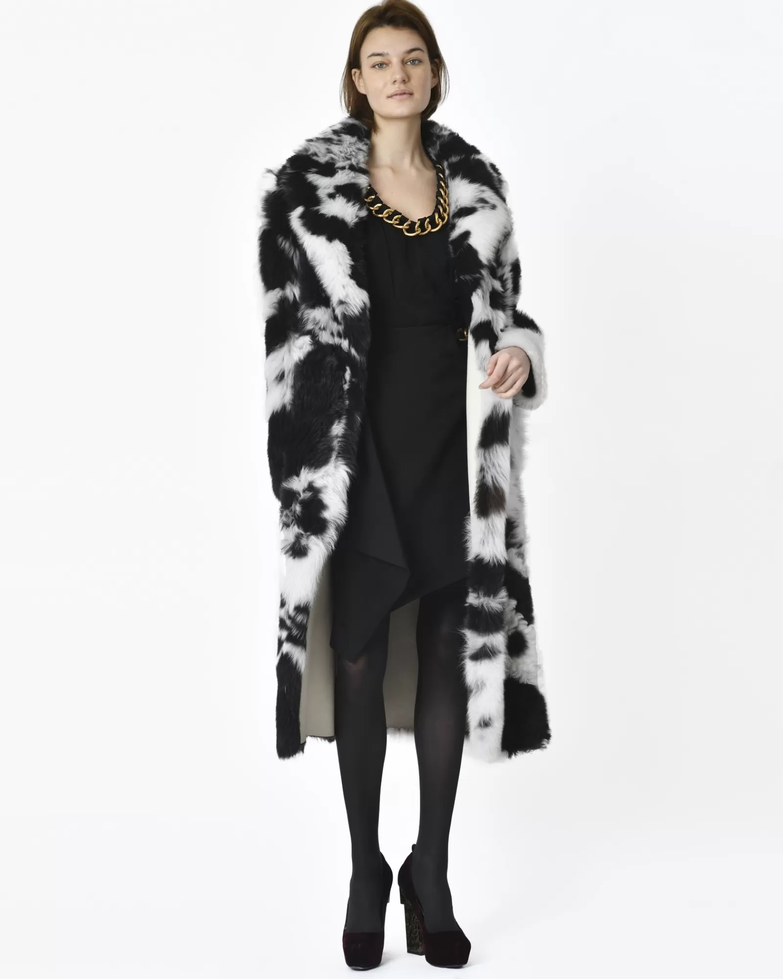 La Piscine Paris Manteau en fourrure black and white Biancalani Blanc Outlet
