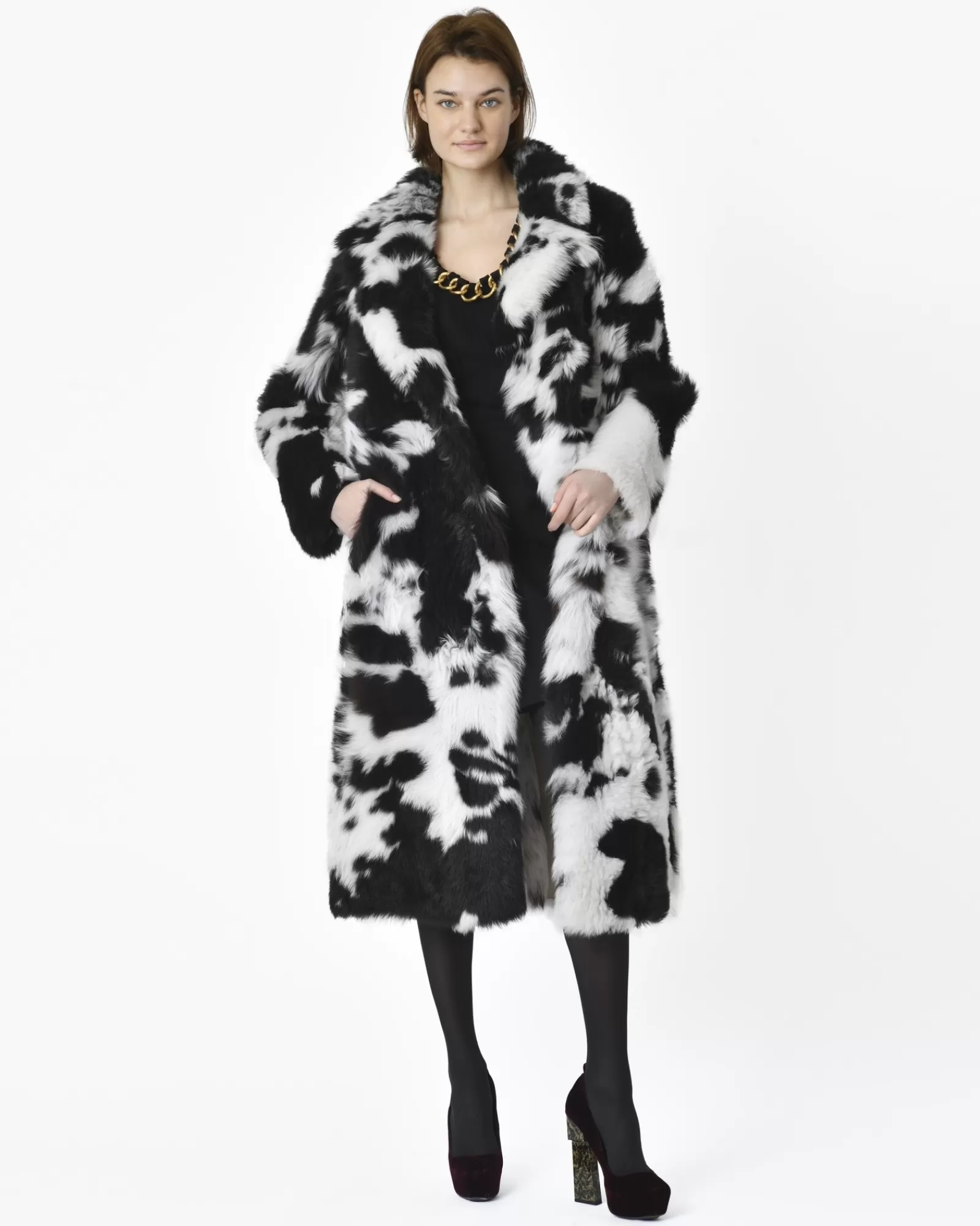 La Piscine Paris Manteau en fourrure black and white Biancalani Blanc Outlet
