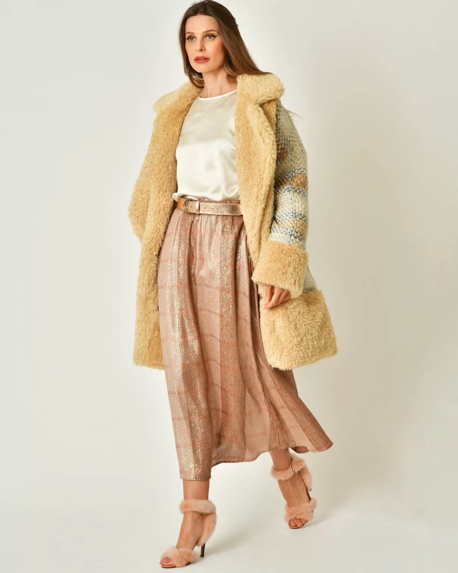 La Piscine Paris Manteau en fourrure synthétique et tweed Edward Achour Beige New
