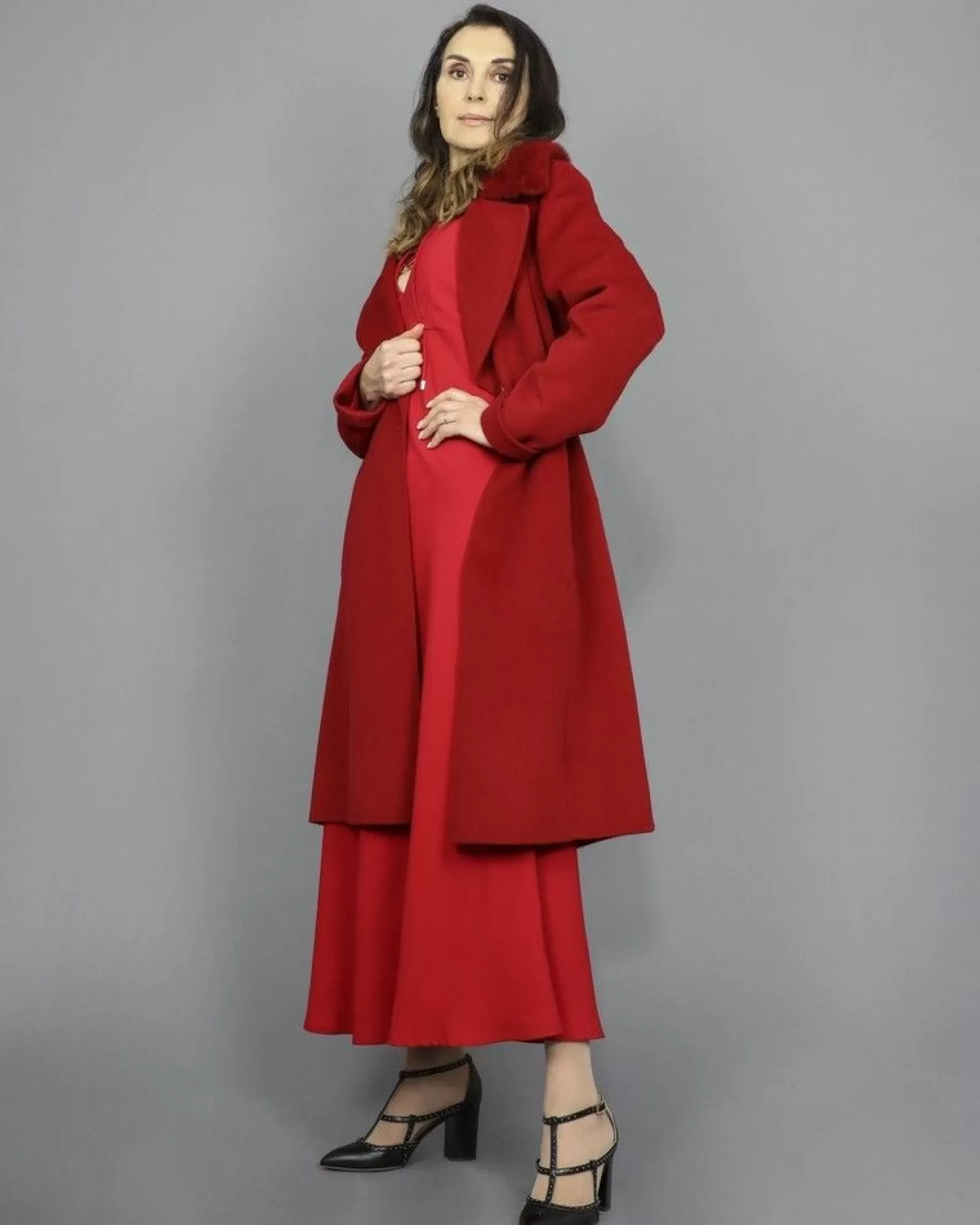 La Piscine Paris Manteau en laine à col Vison Manzoni 24 Rouge Hot