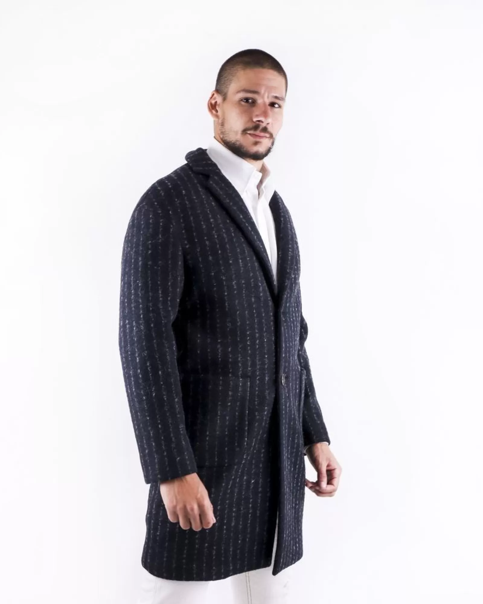 La Piscine Paris Manteau en laine bouillie rayé Ly Adams Gris Fashion