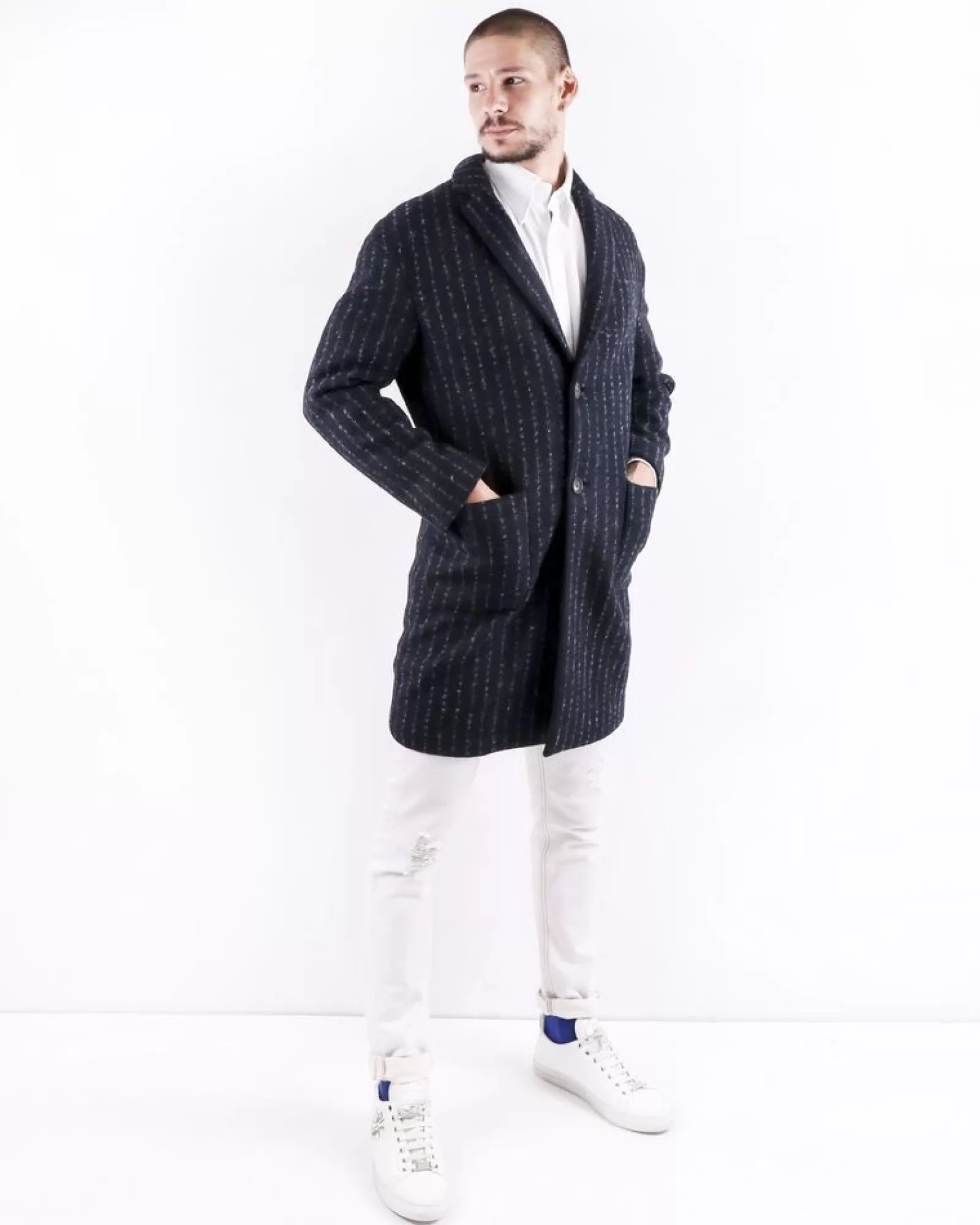 La Piscine Paris Manteau en laine bouillie rayé Ly Adams Gris Fashion