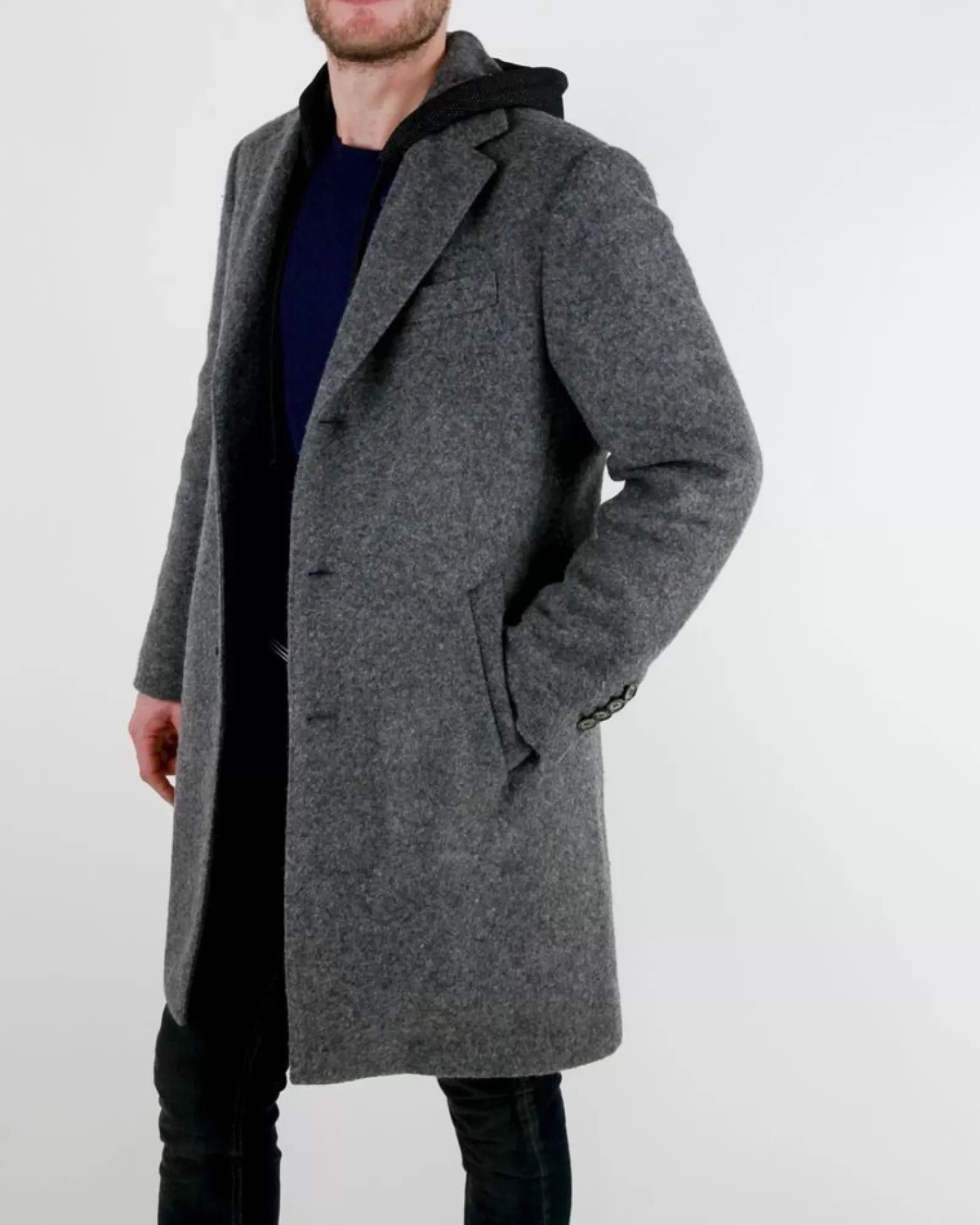 La Piscine Paris Manteau en laine bouillis à capuche Luca Roda Gris Flash Sale