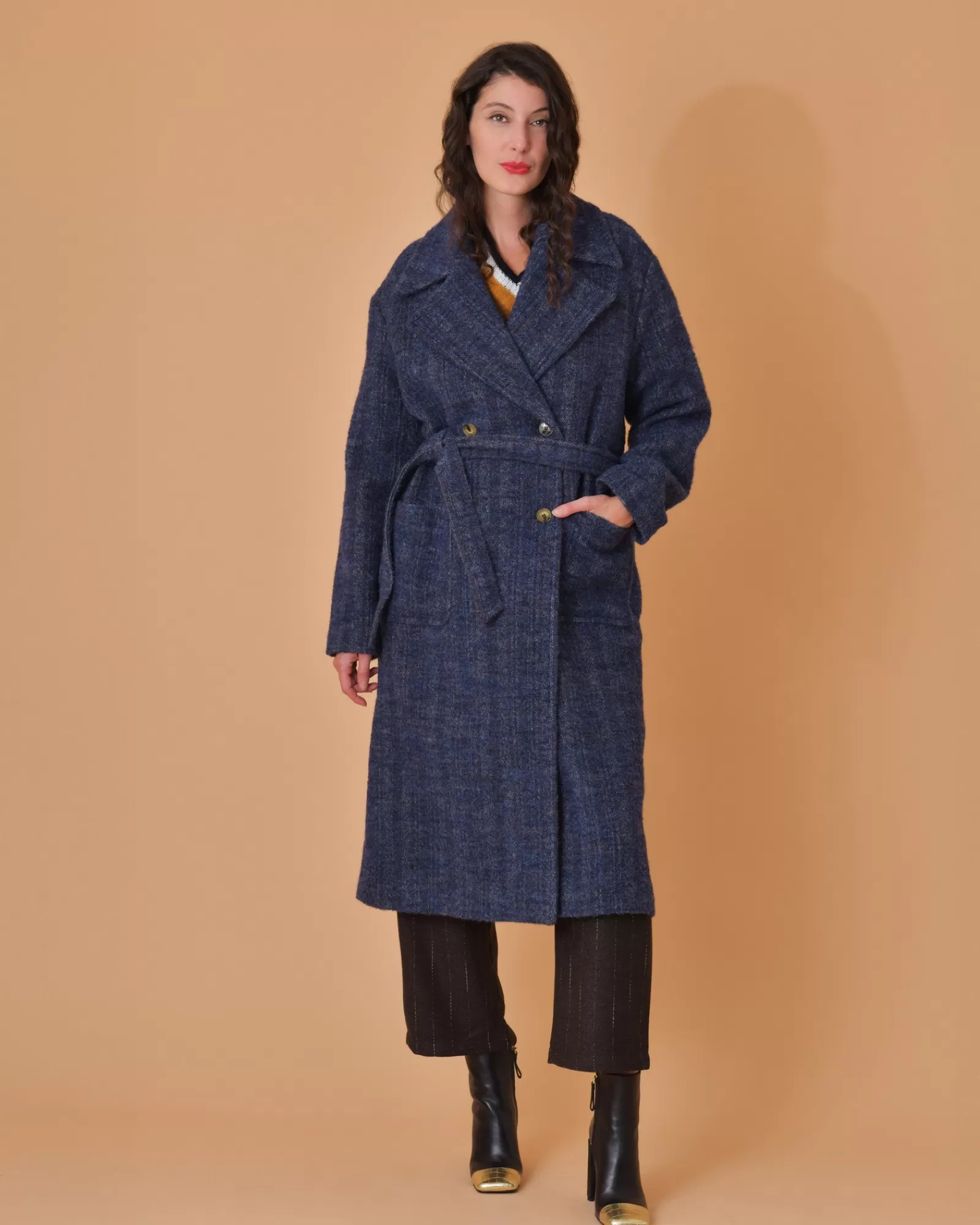 La Piscine Paris Manteau en laine vierge et coton mélangés de Chloé Stora Bleu Cheap