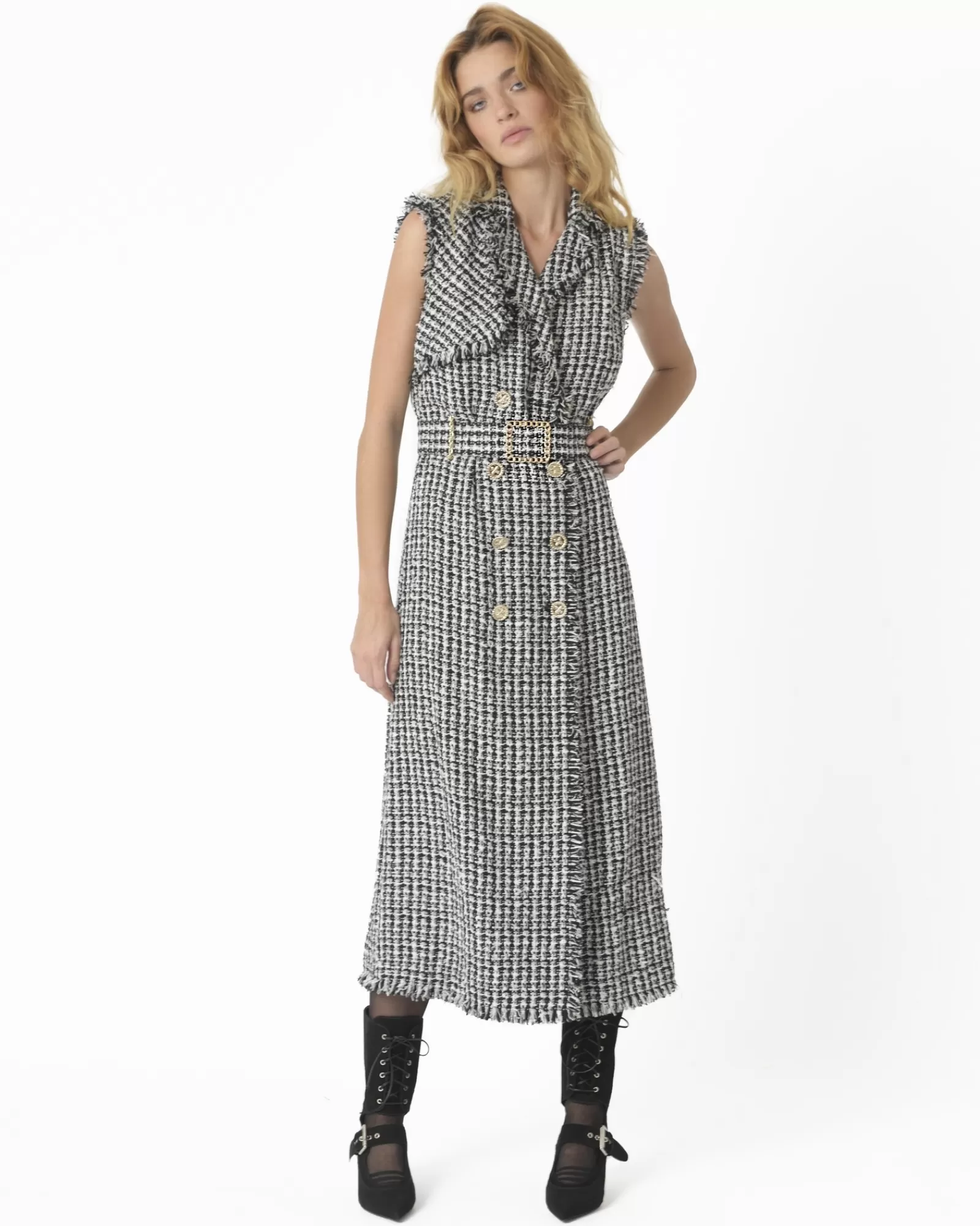La Piscine Paris Manteau en tweed à ceinture Edward Achour Noir Hot