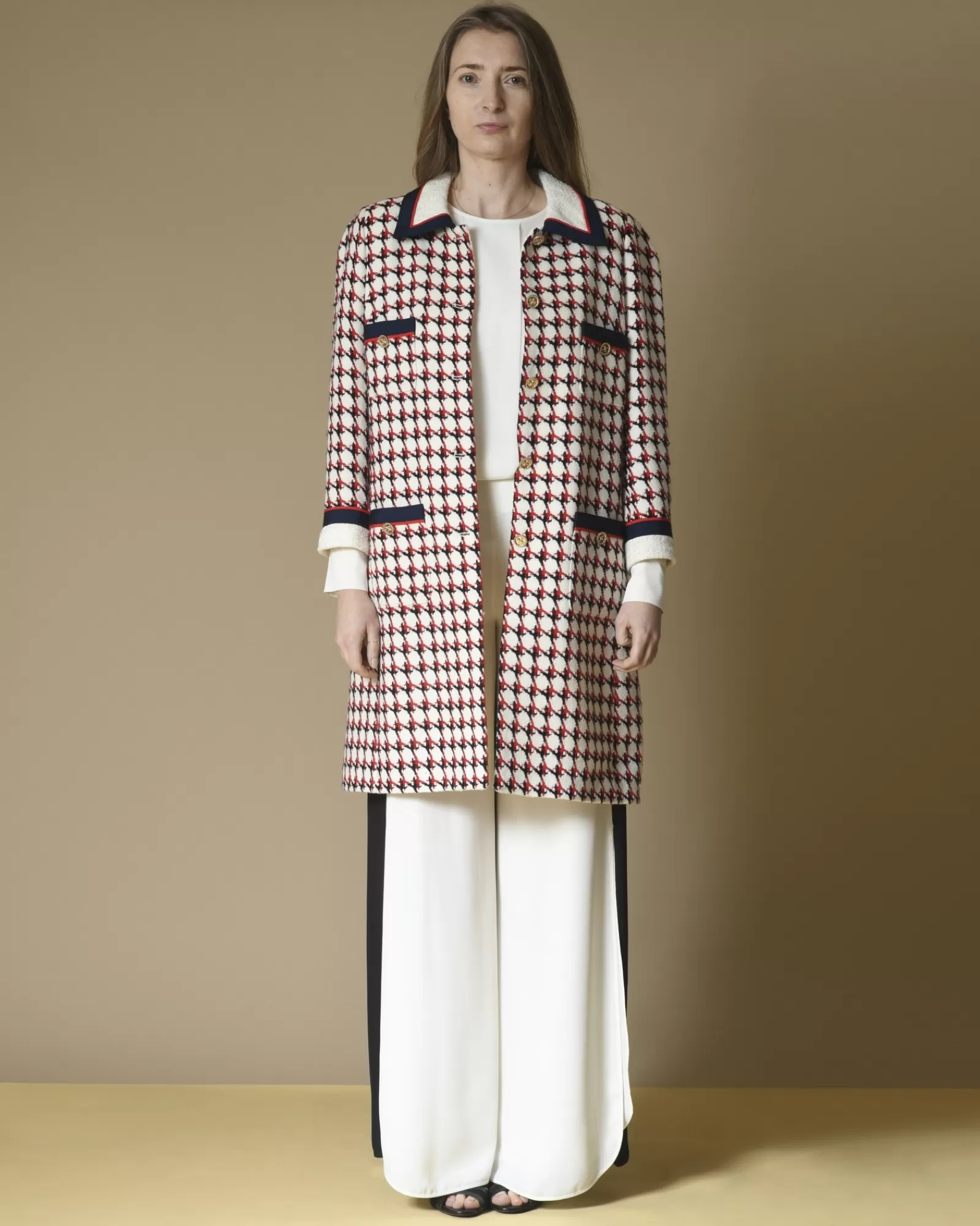 La Piscine Paris Manteau en tweed à imprimés Edward Achour Beige Discount