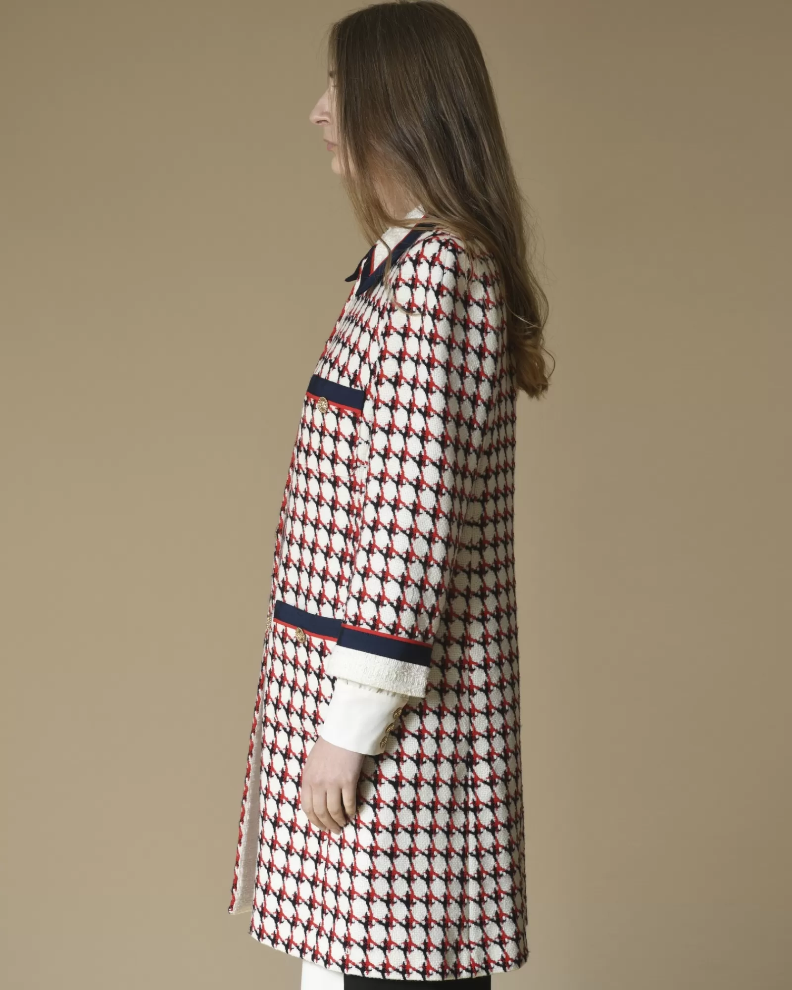 La Piscine Paris Manteau en tweed à imprimés Edward Achour Beige Discount
