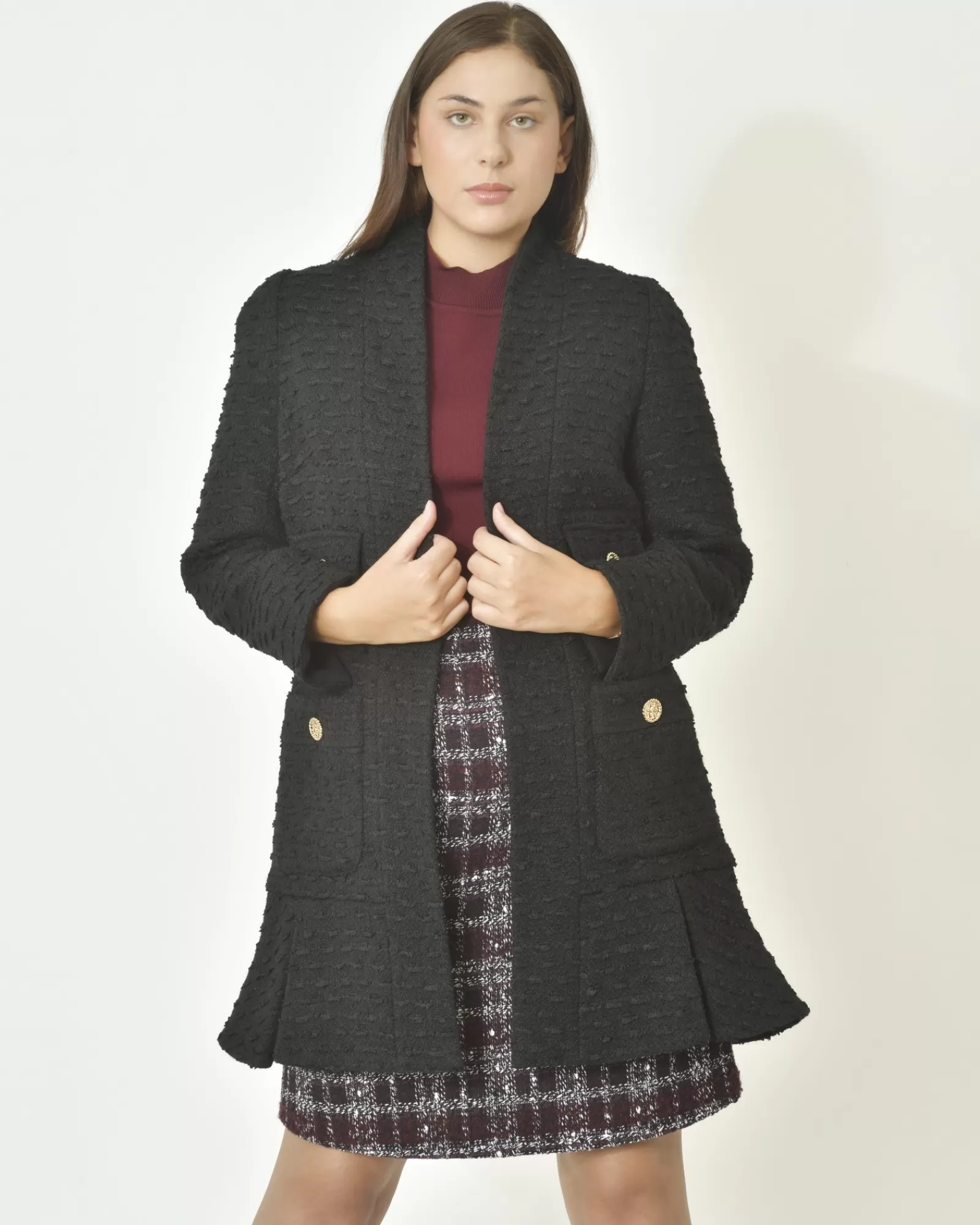 La Piscine Paris Manteau en tweed à plis Edward Achour Noir Hot
