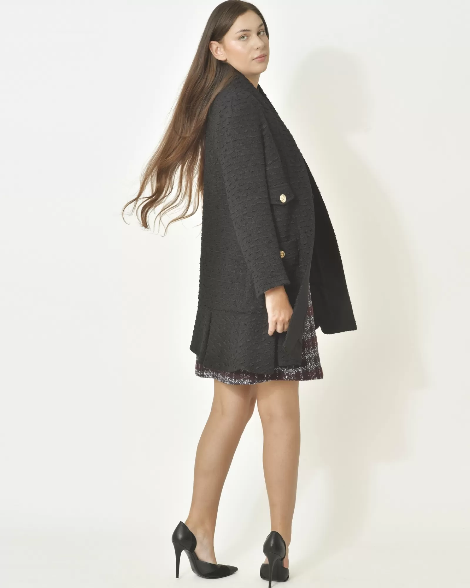 La Piscine Paris Manteau en tweed à plis Edward Achour Noir Hot