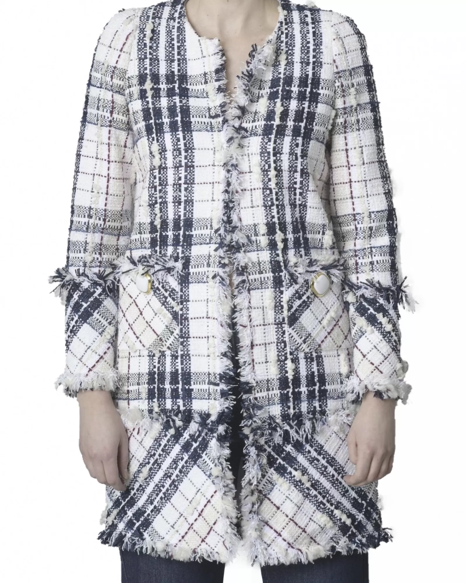 La Piscine Paris Manteau en tweed à carreaux Edward Achour Blanc Clearance