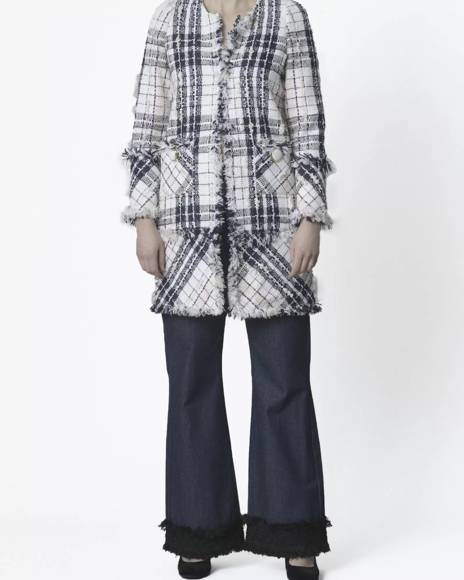 La Piscine Paris Manteau en tweed à carreaux Edward Achour Blanc Clearance