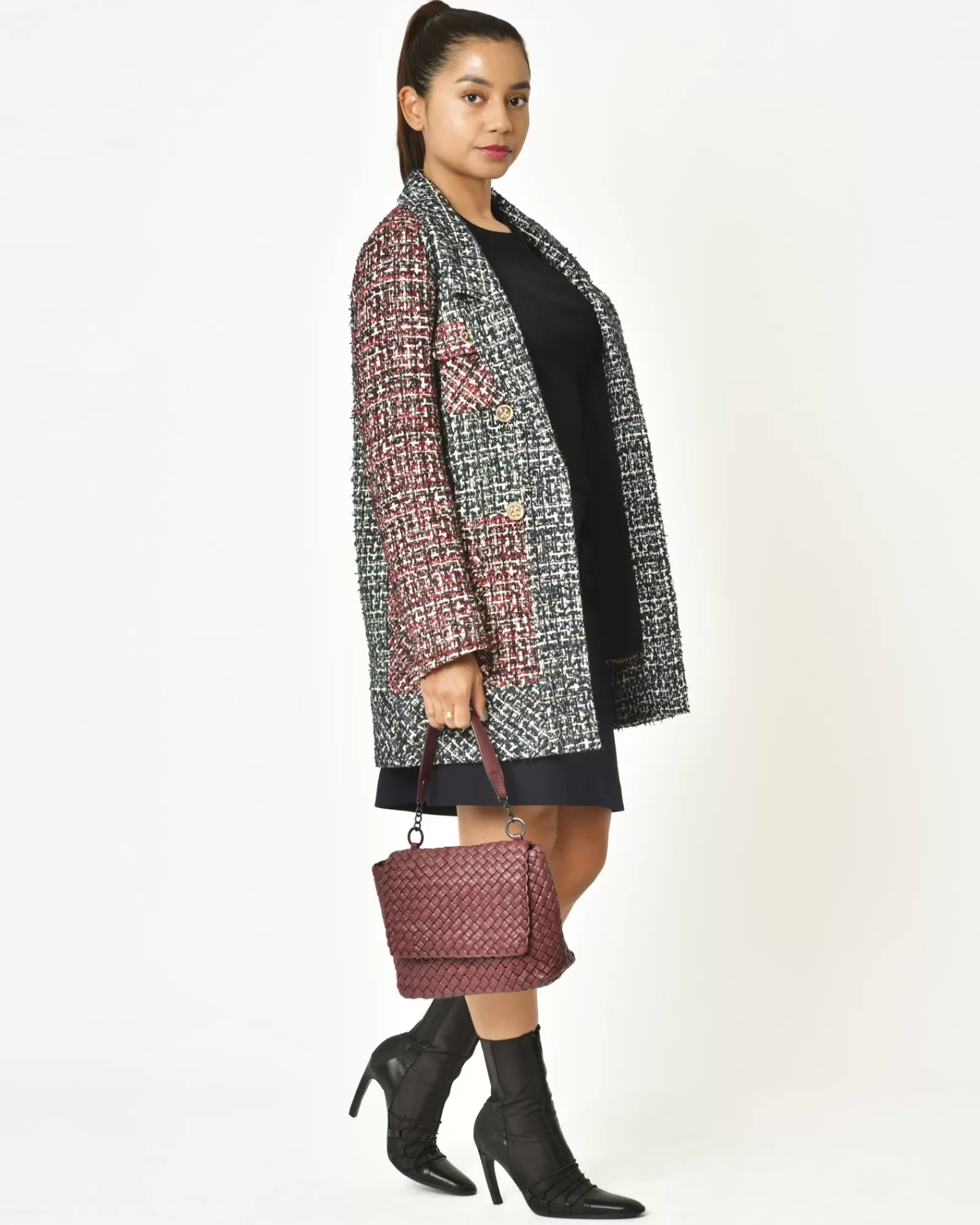 La Piscine Paris Manteau en tweed ceinturé Edward Achour Vert Shop