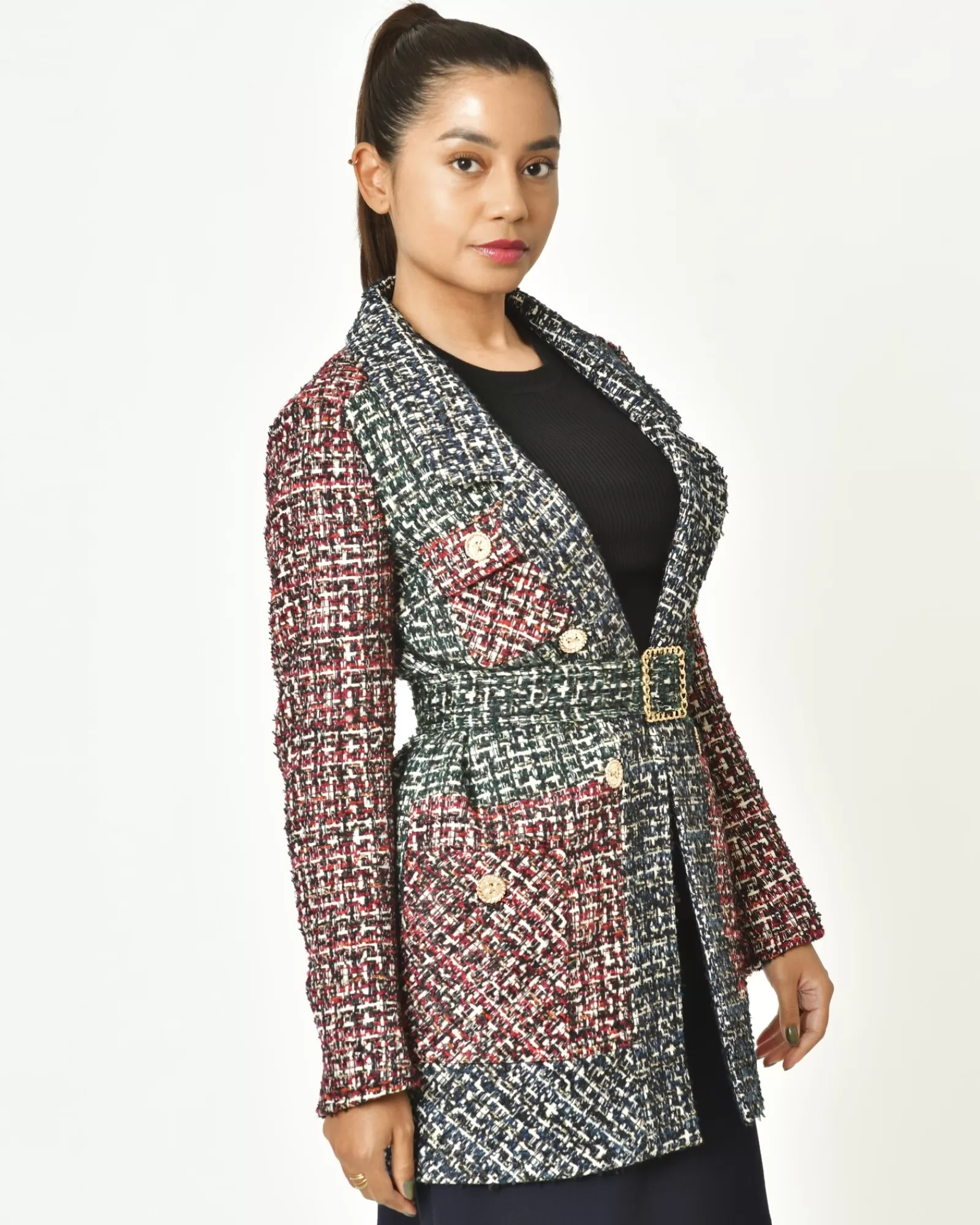 La Piscine Paris Manteau en tweed ceinturé Edward Achour Vert Shop