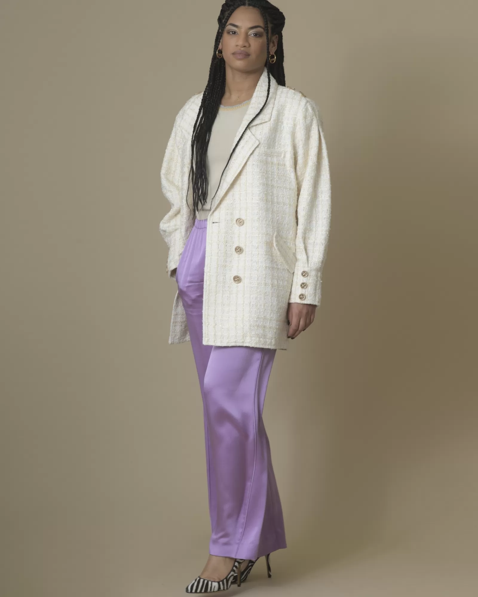 La Piscine Paris Manteau en tweed Edward Achour Beige Flash Sale