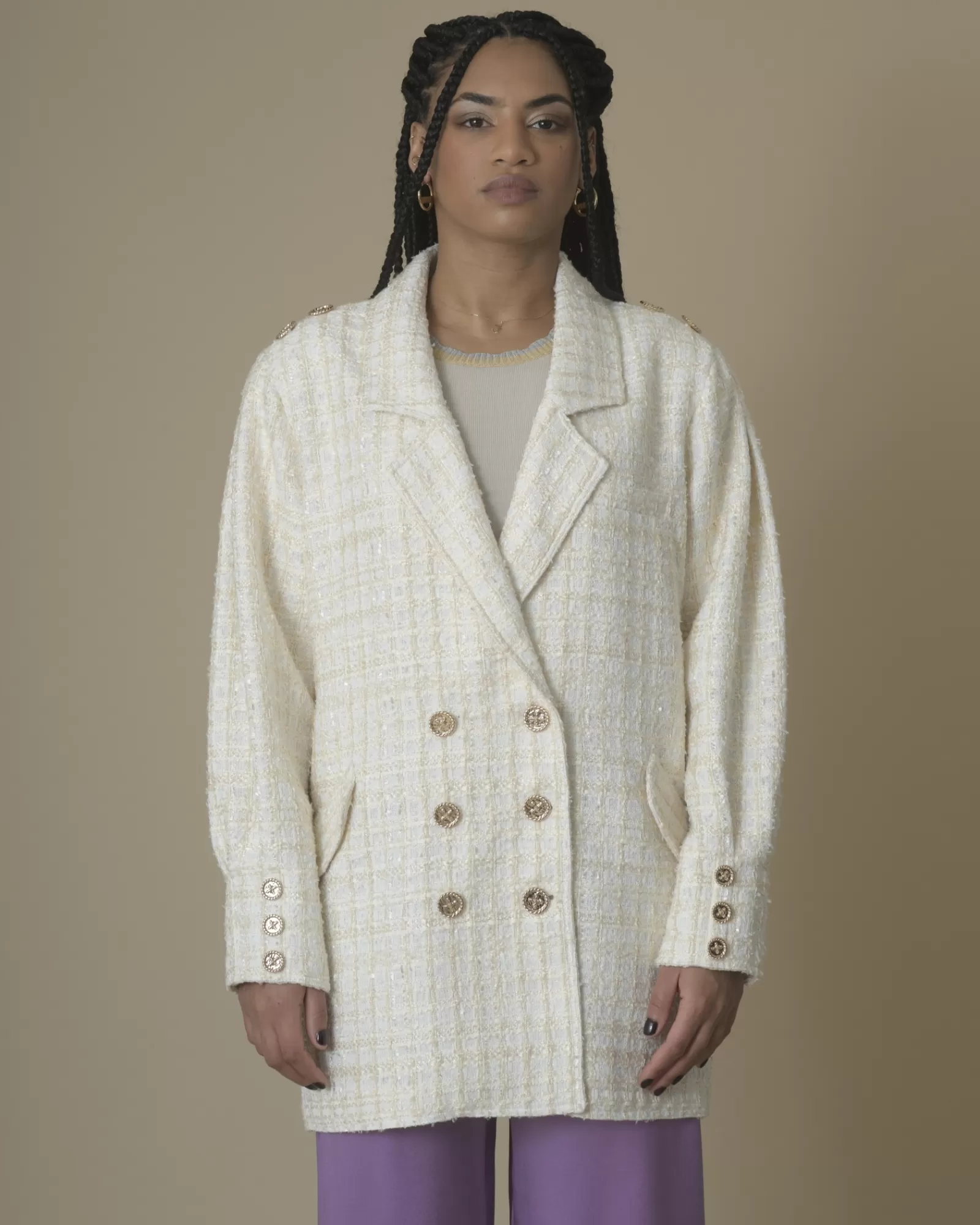 La Piscine Paris Manteau en tweed Edward Achour Beige Flash Sale