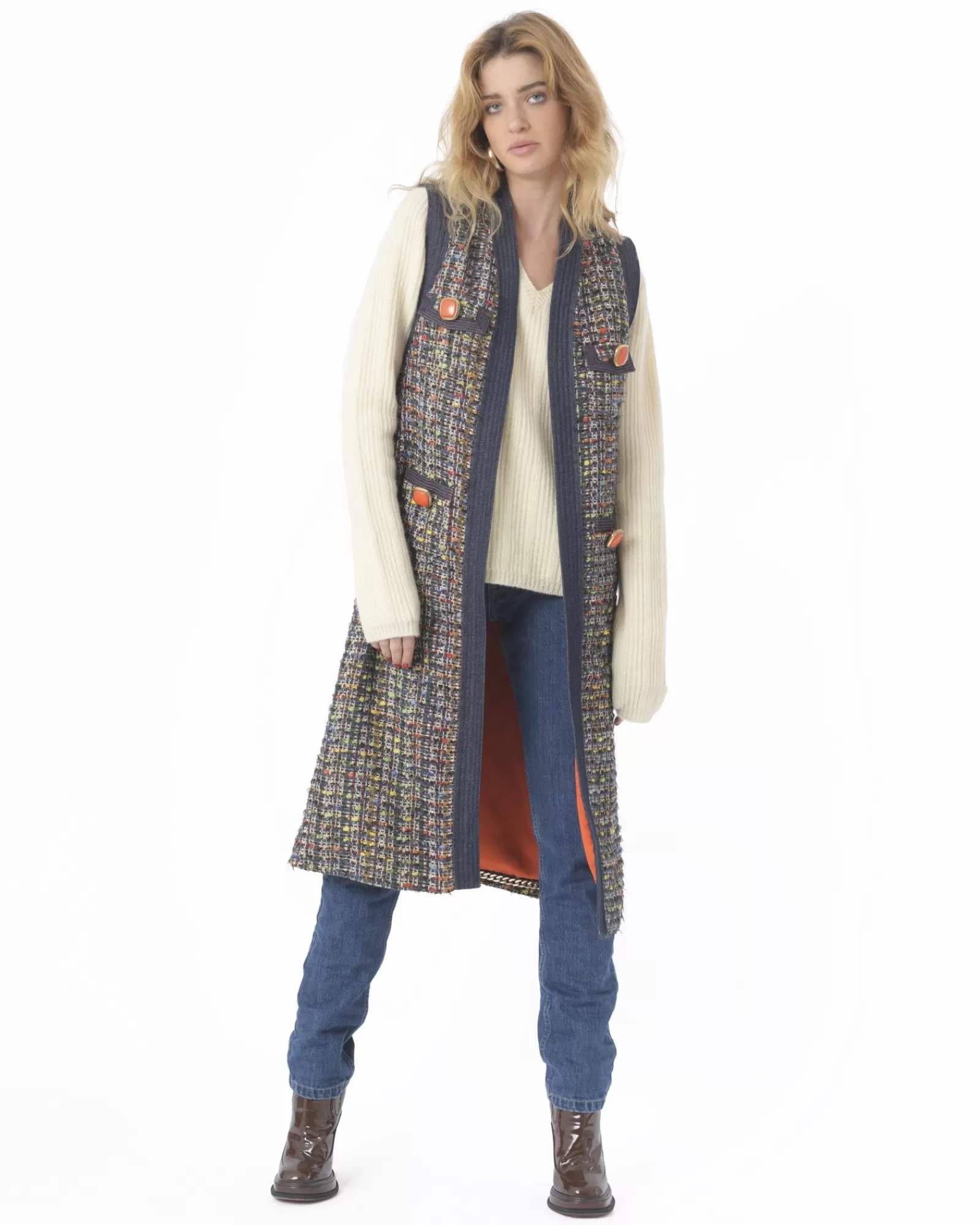 La Piscine Paris Manteau long sans manches Edward Achour Bleu Clearance