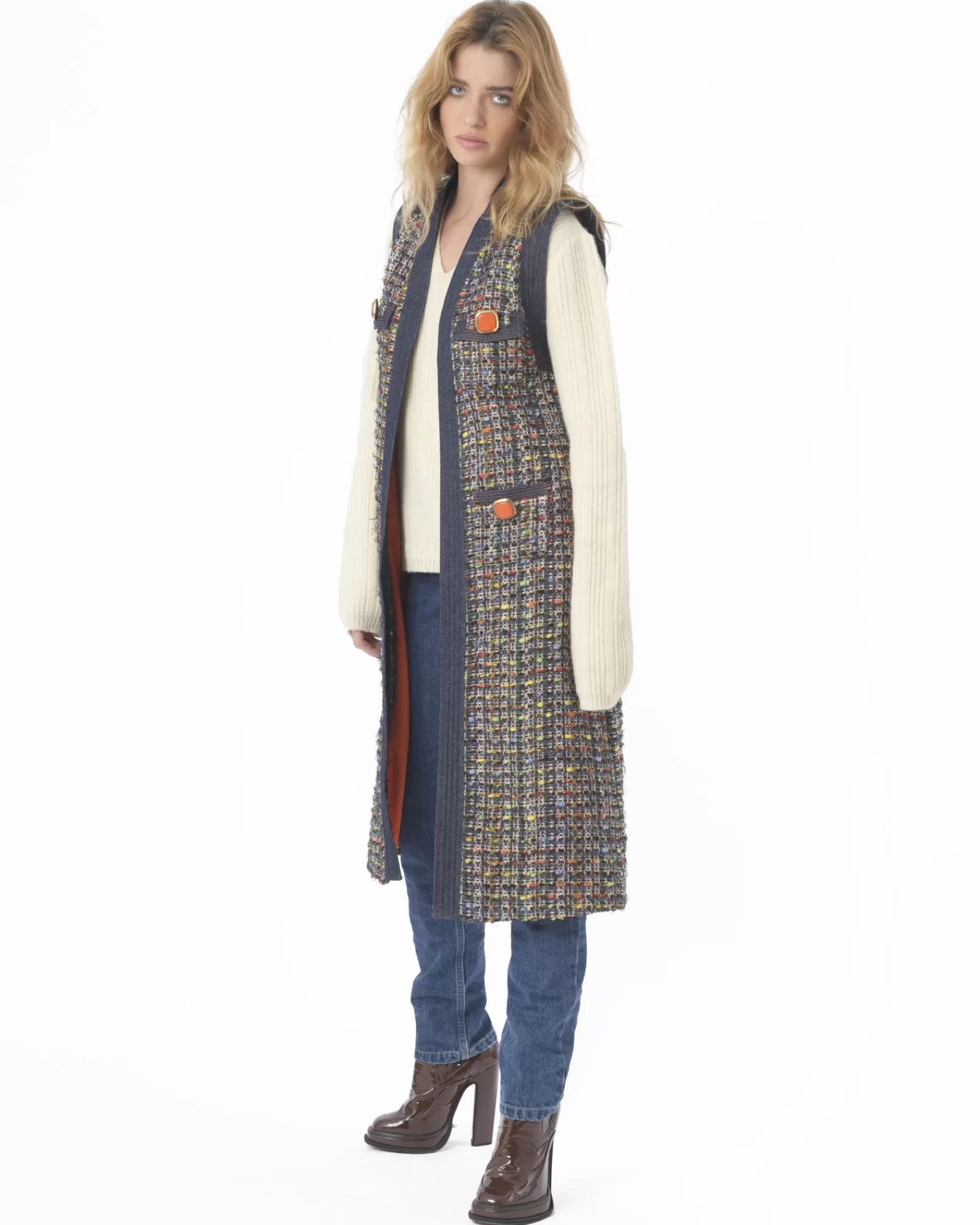 La Piscine Paris Manteau long sans manches Edward Achour Bleu Clearance