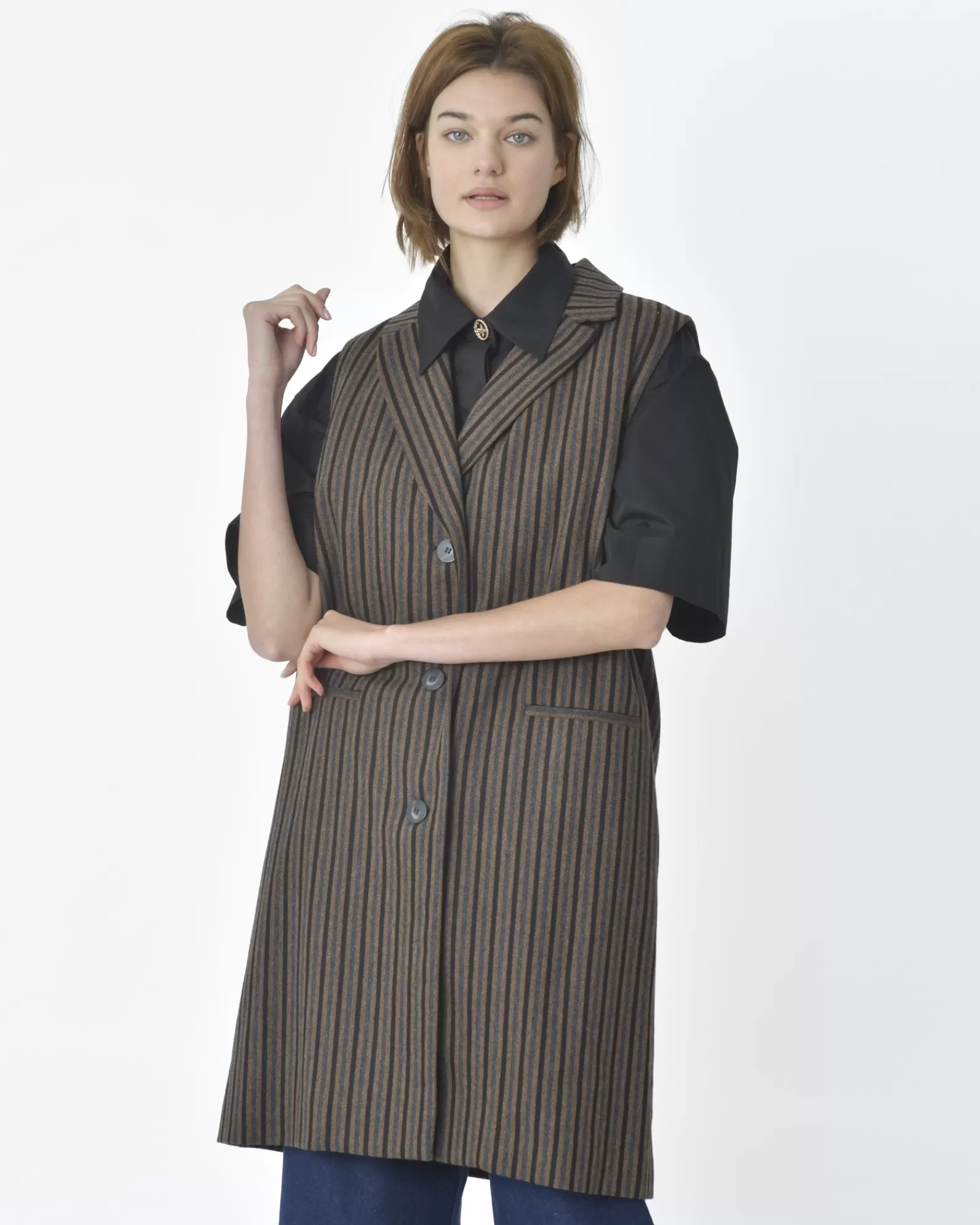 La Piscine Paris Manteau sans manches à rayures Maison Pere Marron Store