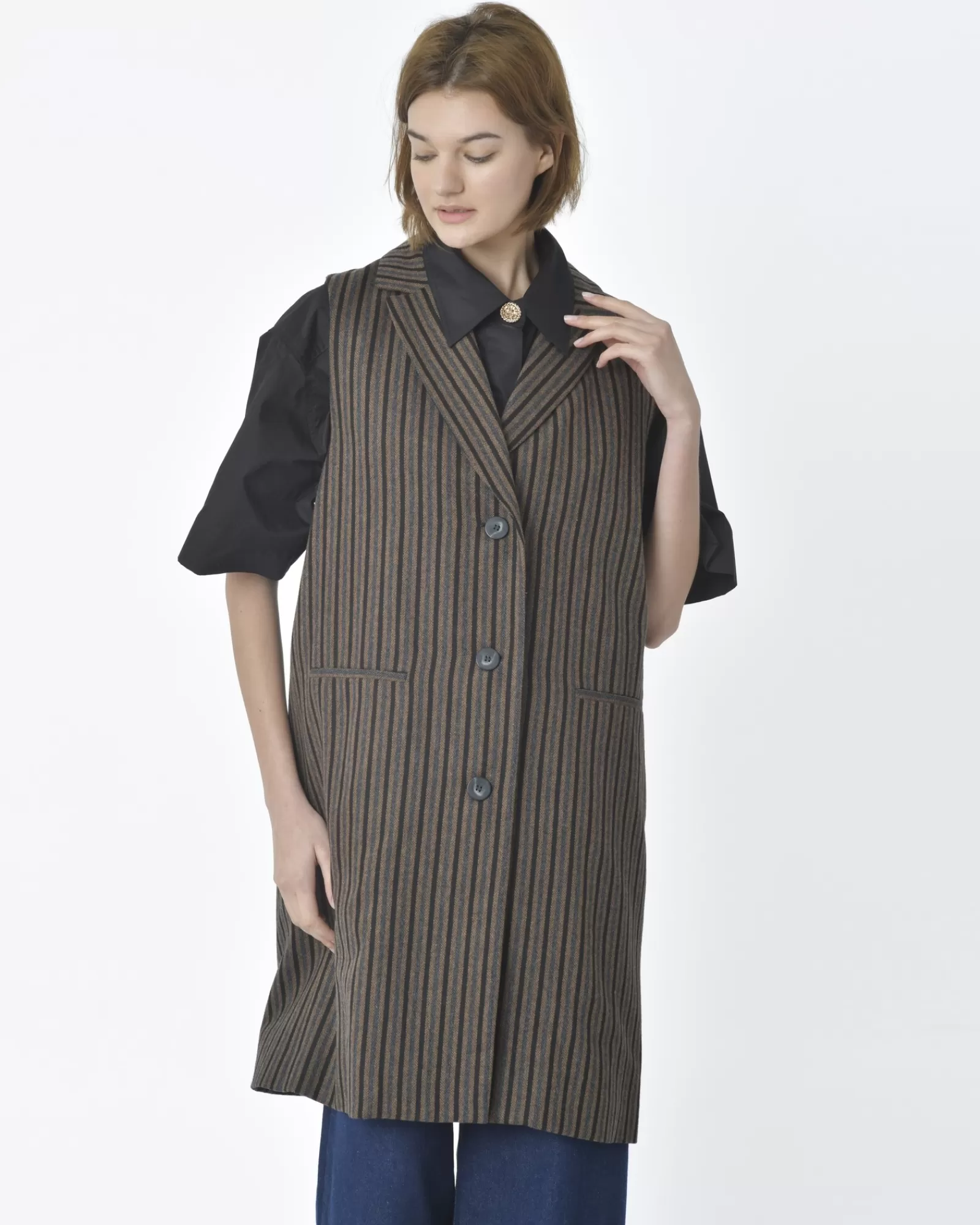 La Piscine Paris Manteau sans manches à rayures Maison Pere Marron Store