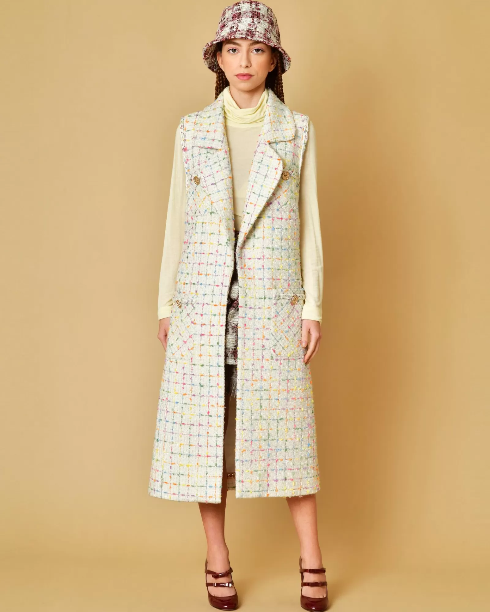 La Piscine Paris Manteau sans manches en tweed Edward Achour Blanc Shop