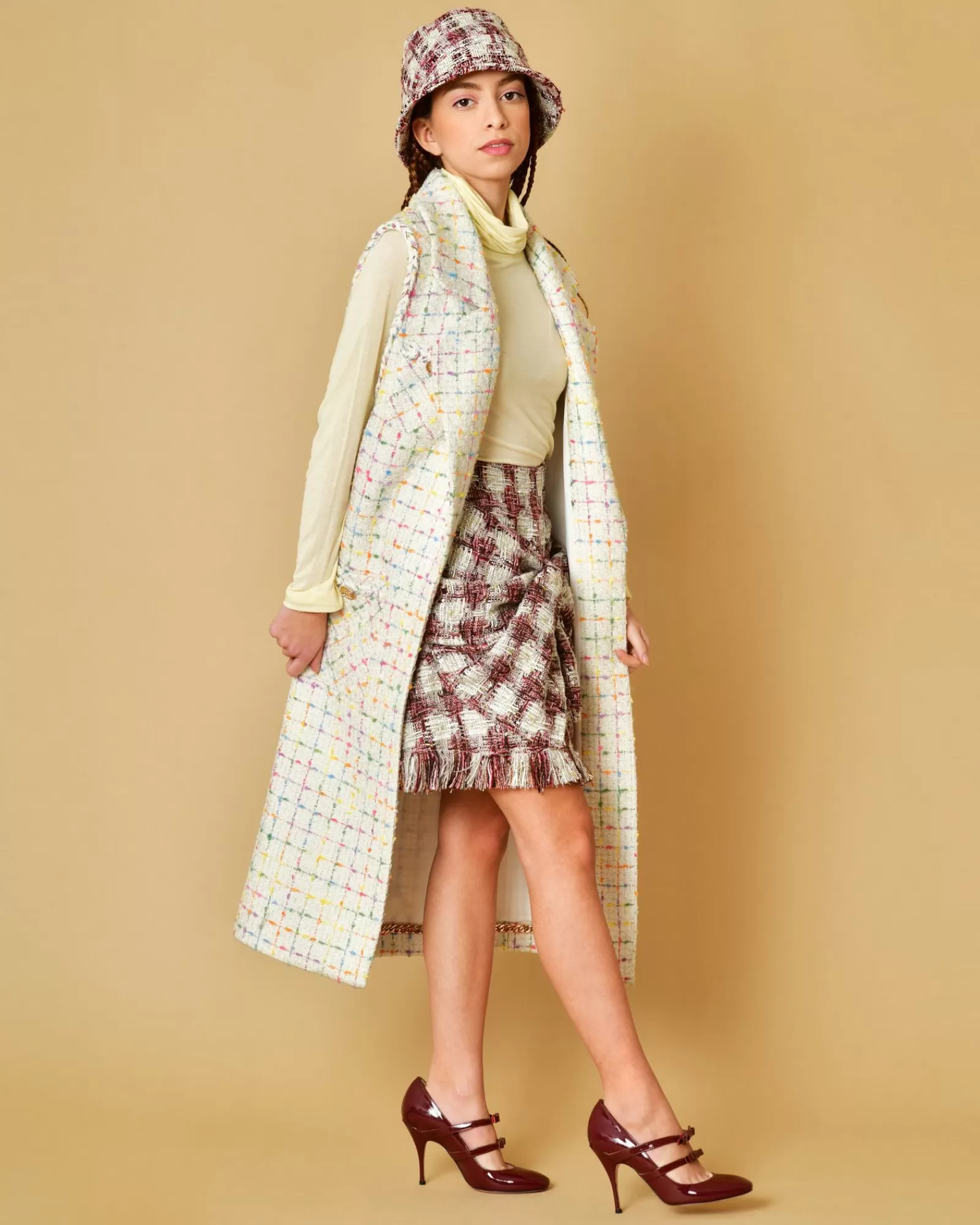 La Piscine Paris Manteau sans manches en tweed Edward Achour Blanc Shop