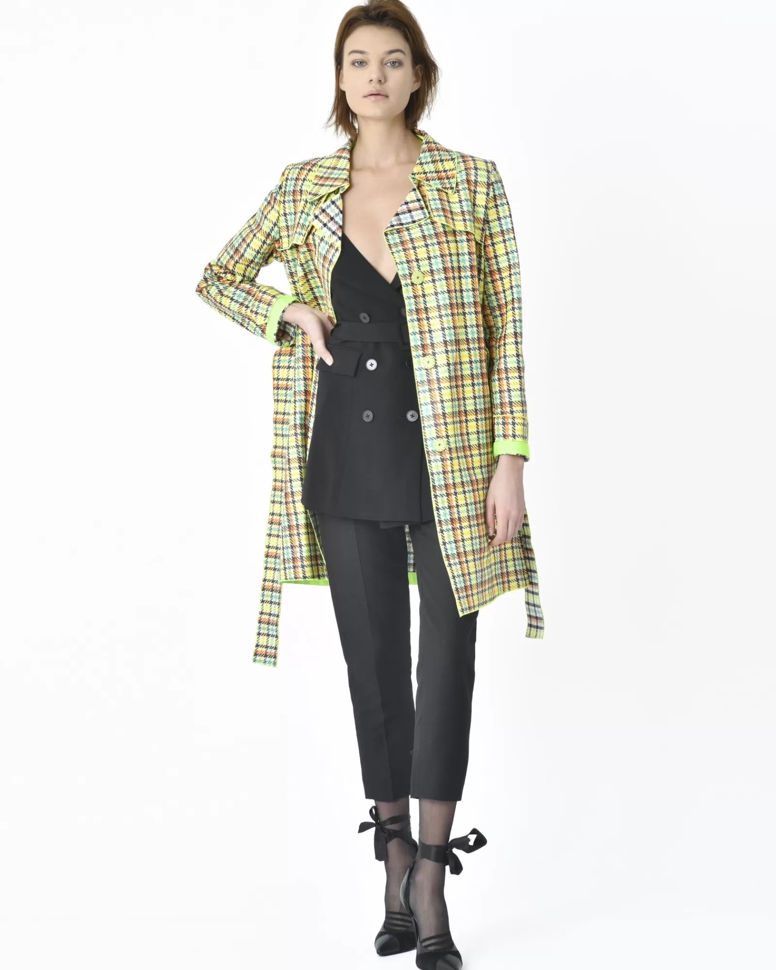 La Piscine Paris Manteau/ Trench multicolore effet pied de poule Mouche Jaune Cheap