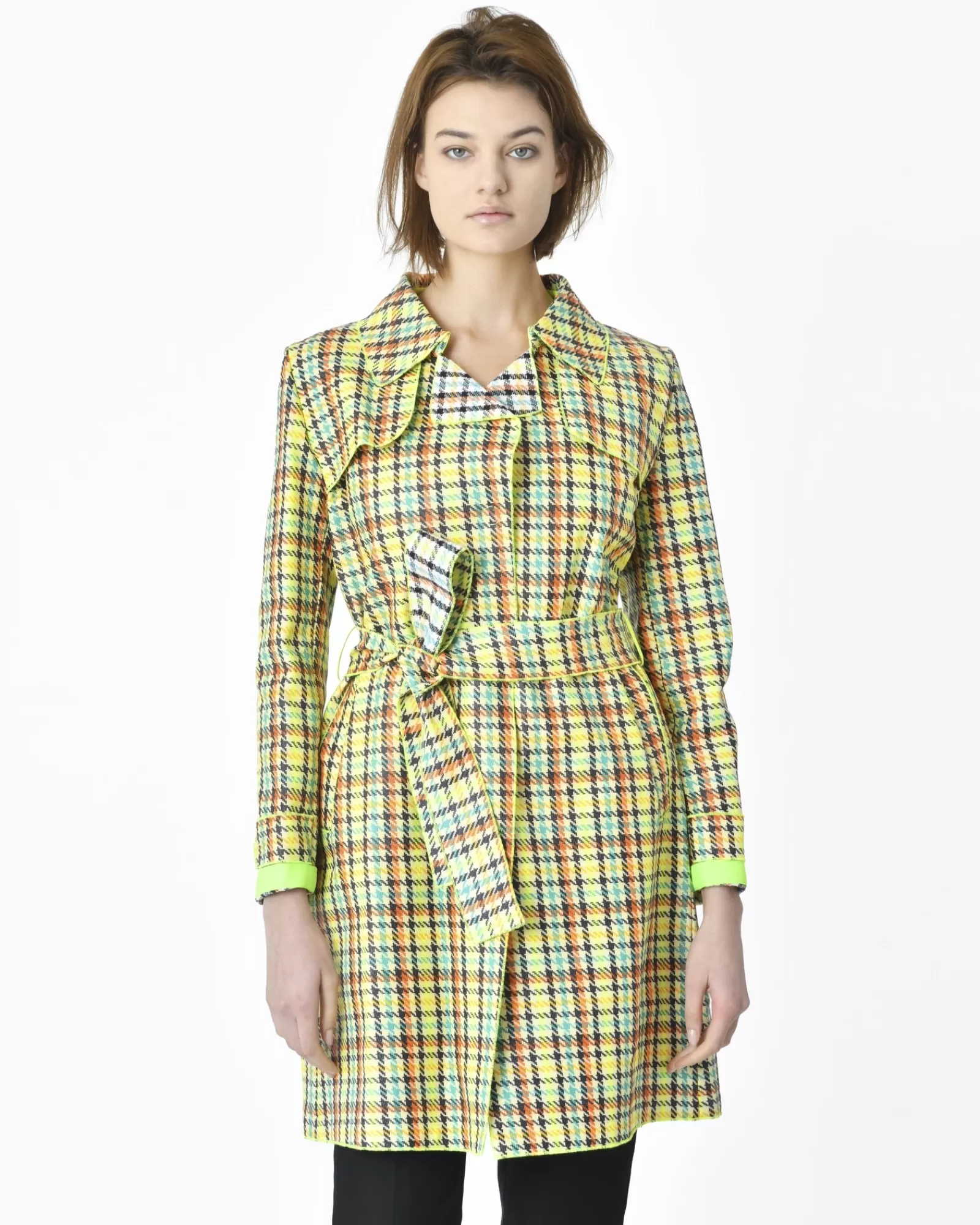 La Piscine Paris Manteau/ Trench multicolore effet pied de poule Mouche Jaune Cheap