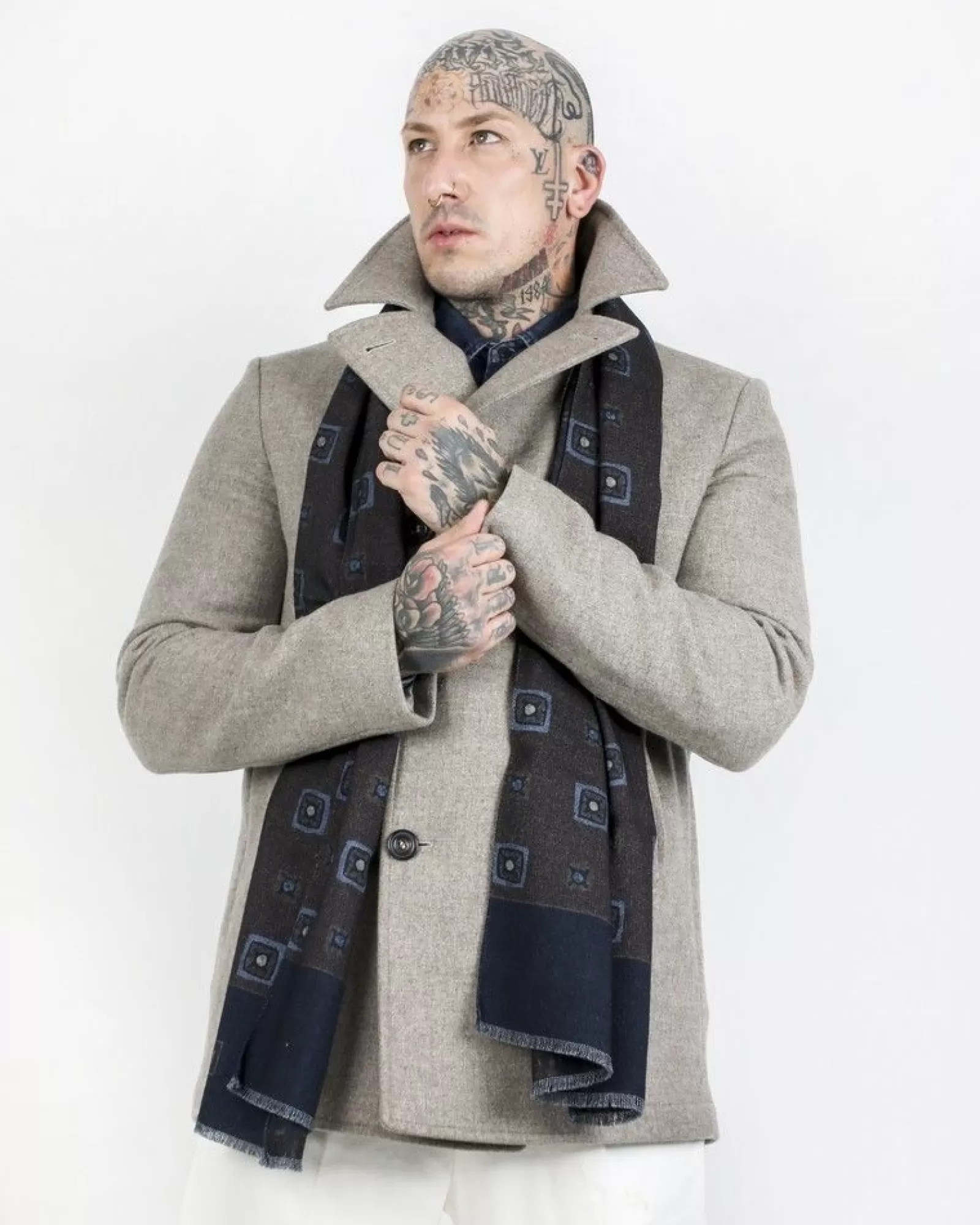 La Piscine Paris Maxi foulard 100% laine bicolore à motif Corneliani Marron Hot