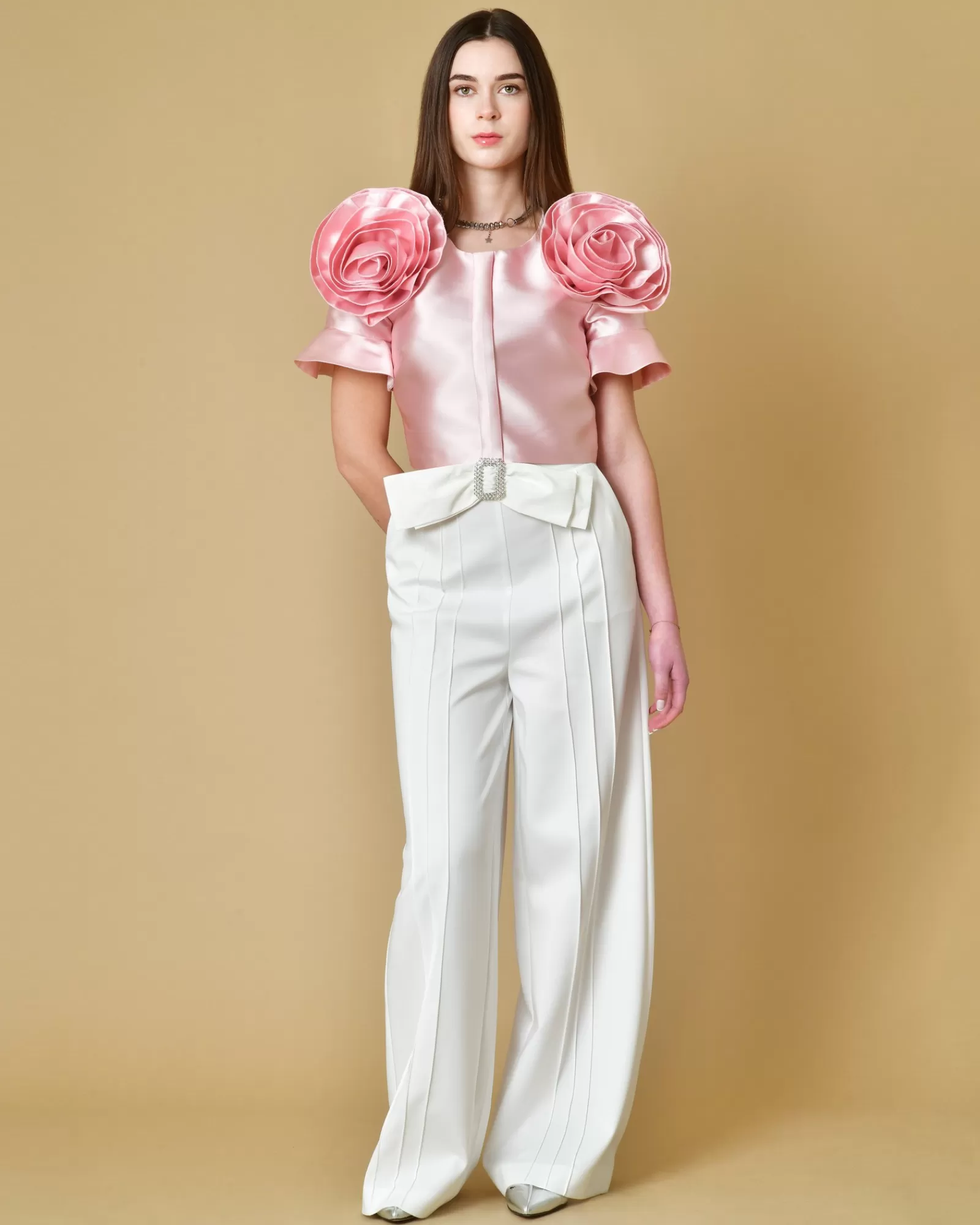 La Piscine Paris Pantalon avec noeud à strass Edward Achour Blanc Sale