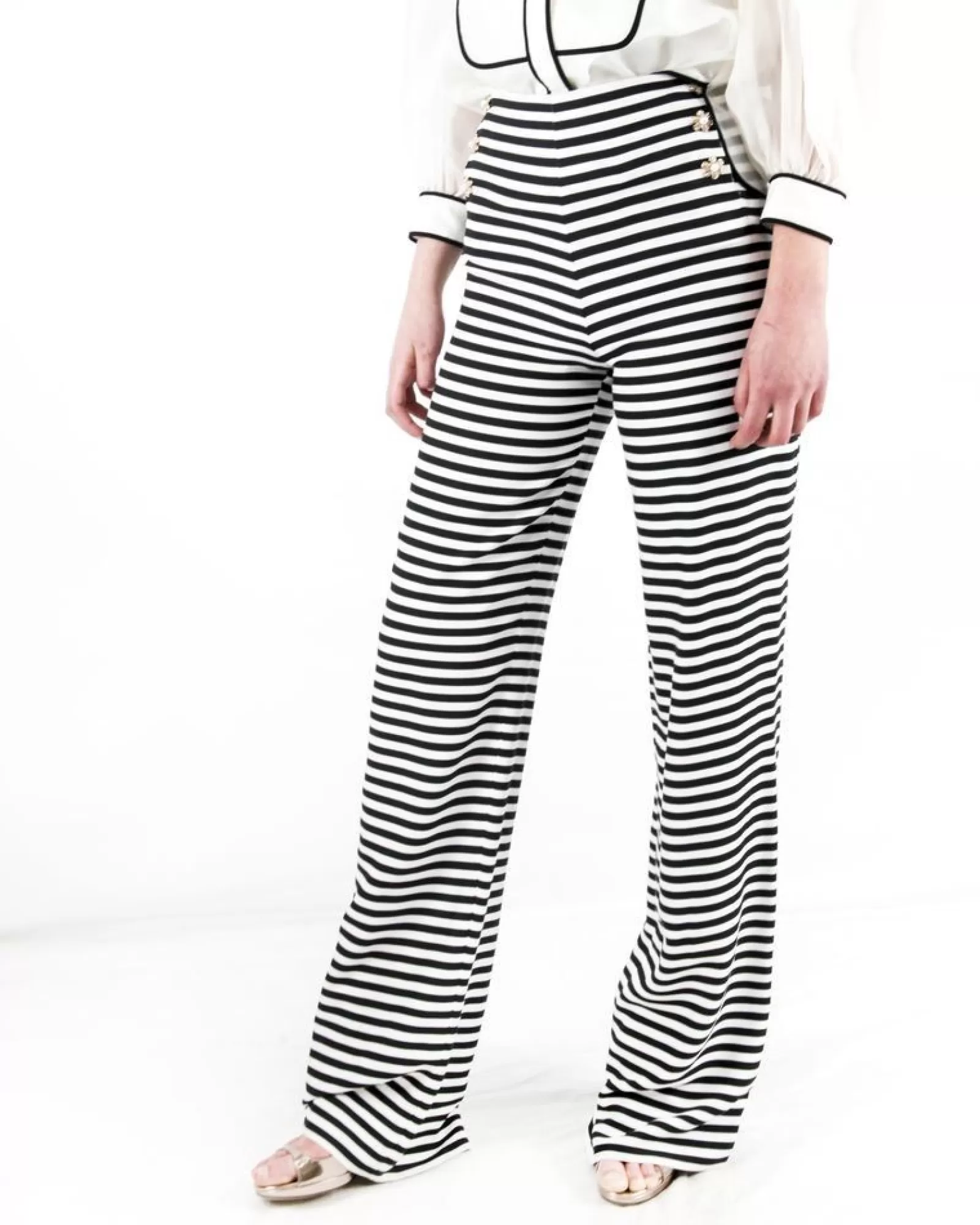 La Piscine Paris Pantalon à rayures noires Edward Achour Blanc Sale