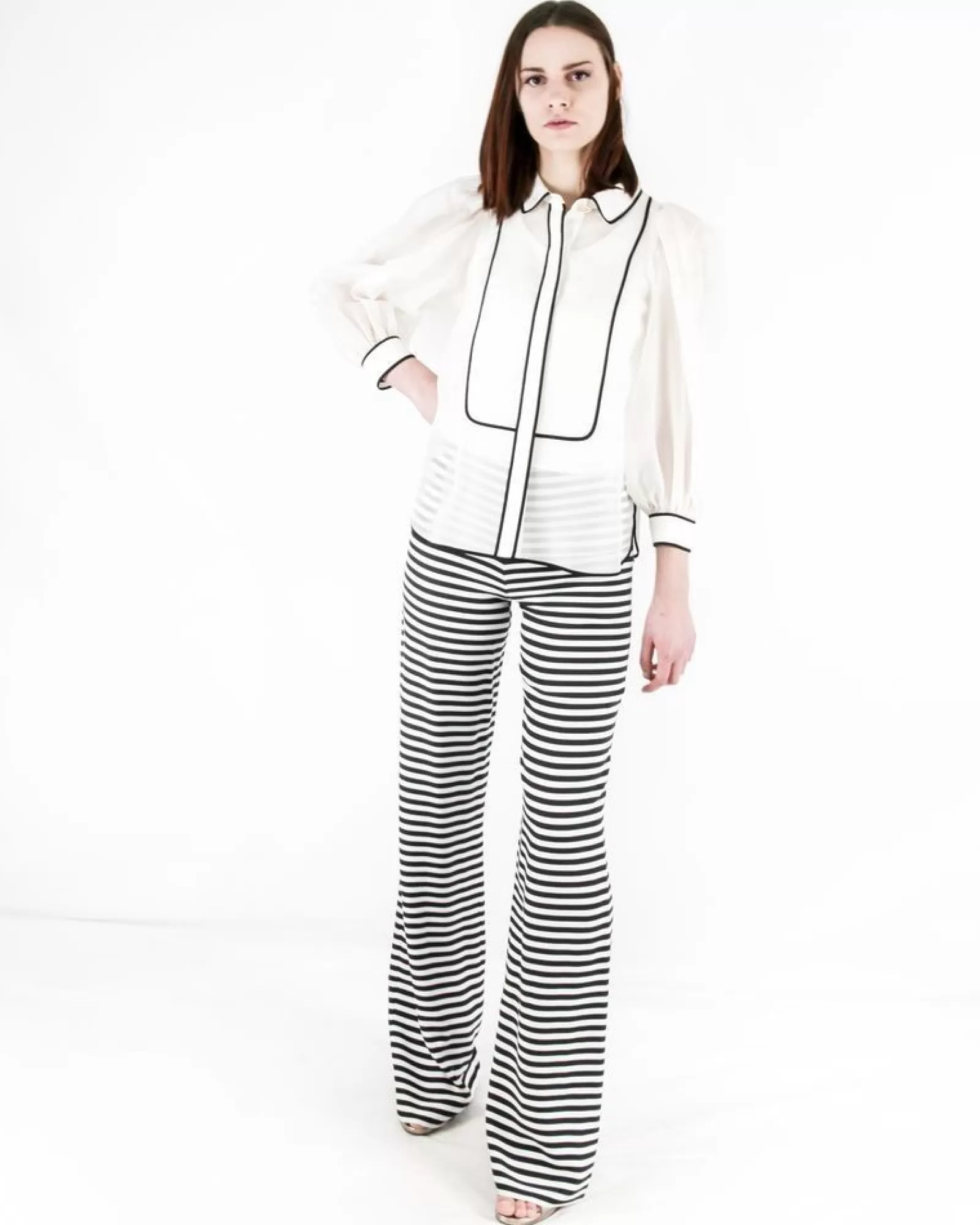 La Piscine Paris Pantalon à rayures noires Edward Achour Blanc Sale