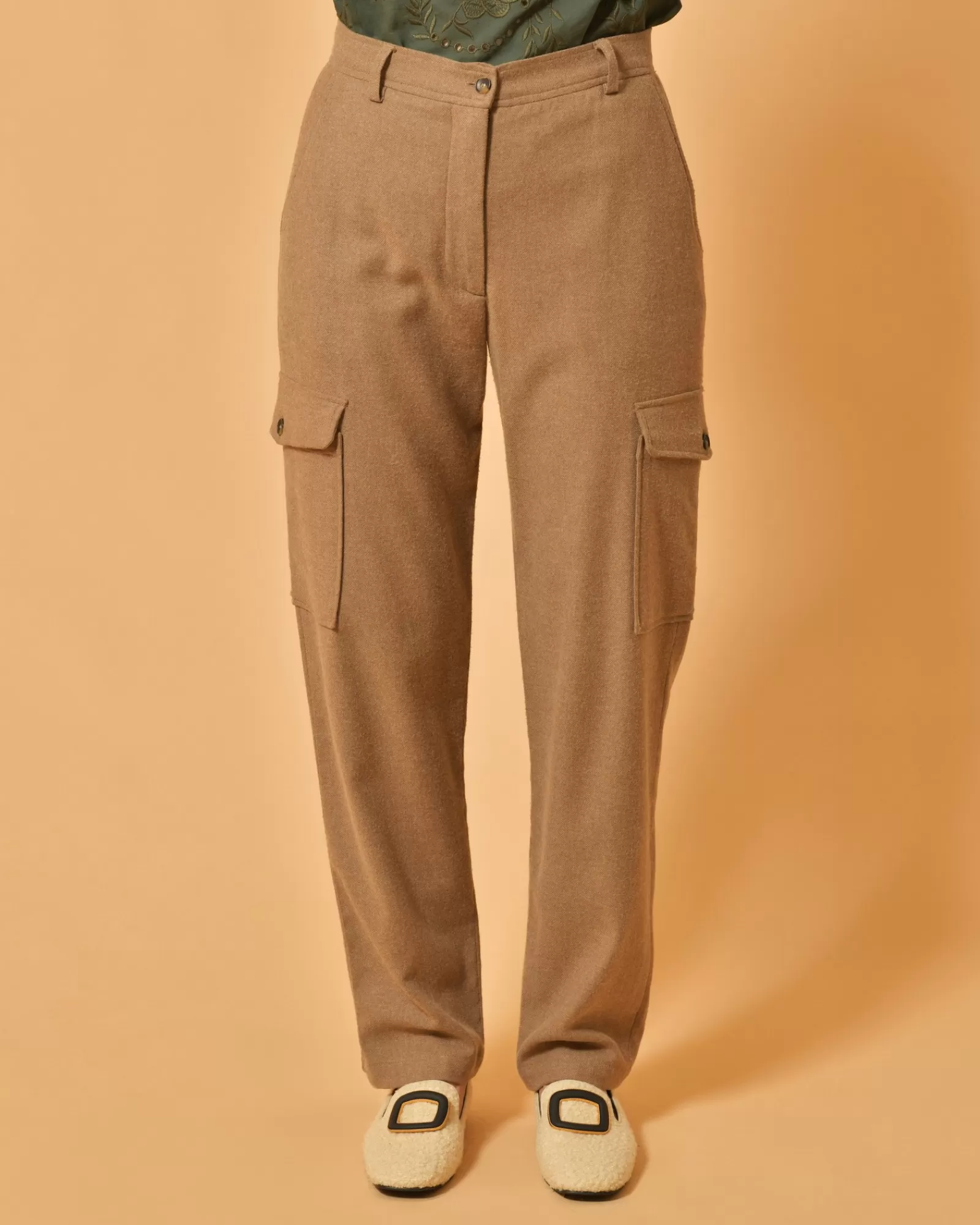 La Piscine Paris Pantalon cargo en laine mélangée Diega Marron Flash Sale