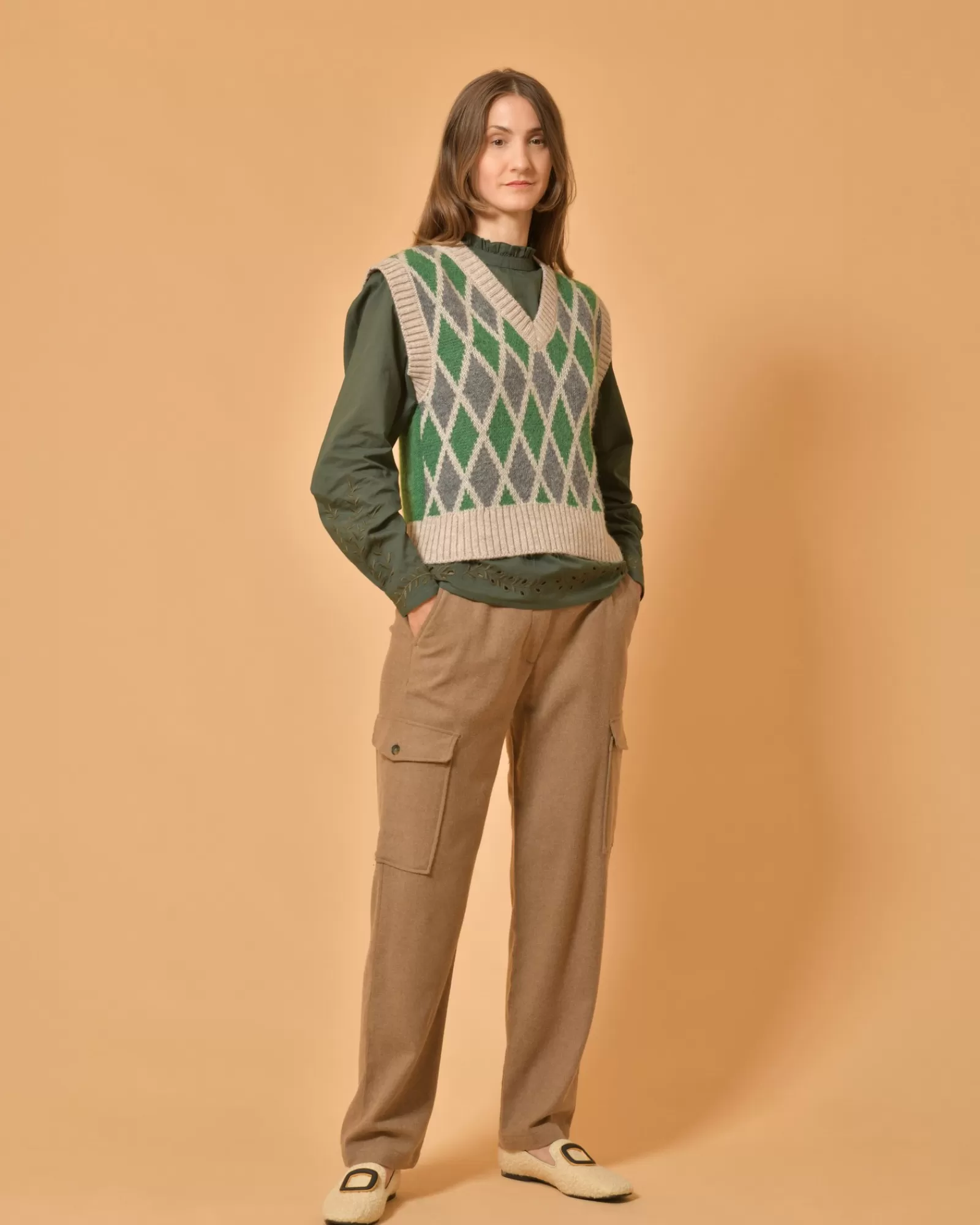 La Piscine Paris Pantalon cargo en laine mélangée Diega Marron Flash Sale