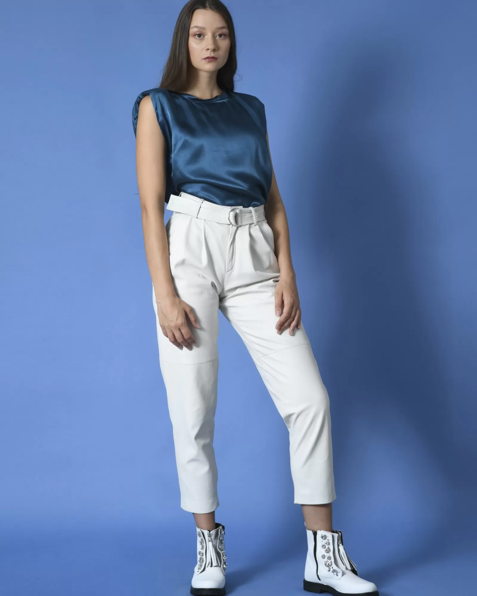 La Piscine Paris Pantalon carotte en cuir P.A.R.O.S.H Blanc Store