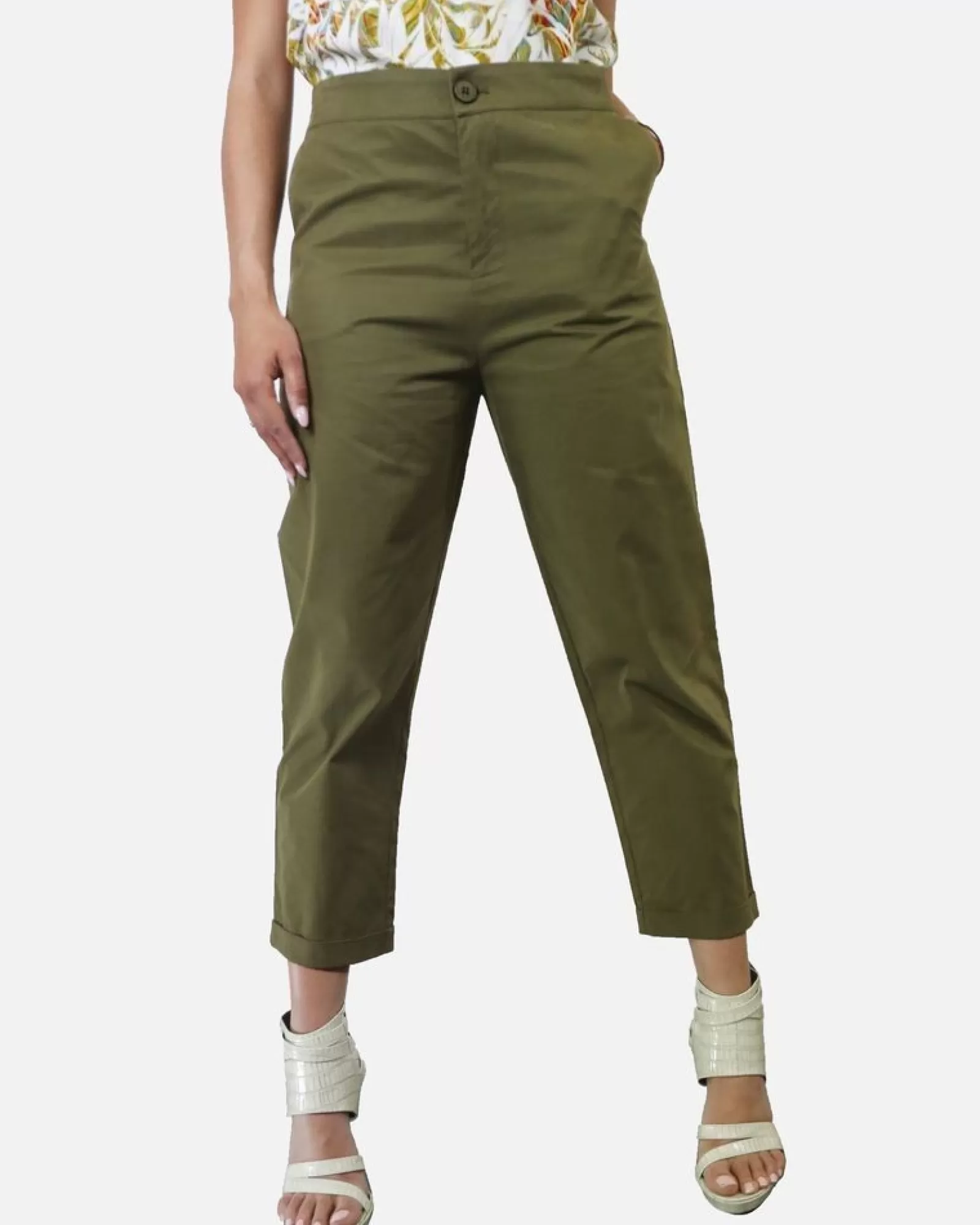 La Piscine Paris Pantalon chino en coton Isabelle Blanche Kaki Outlet