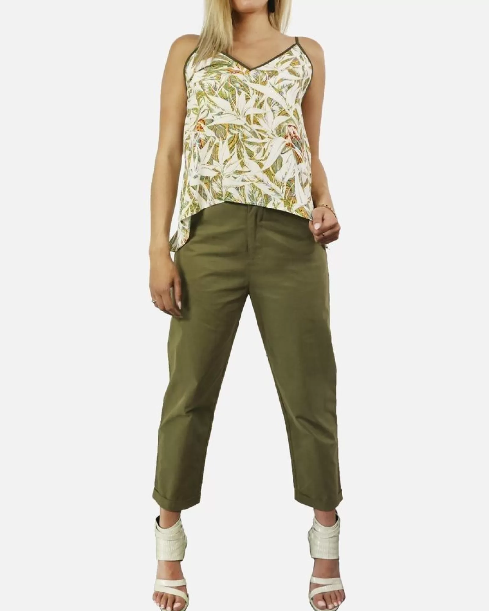 La Piscine Paris Pantalon chino en coton Isabelle Blanche Kaki Outlet