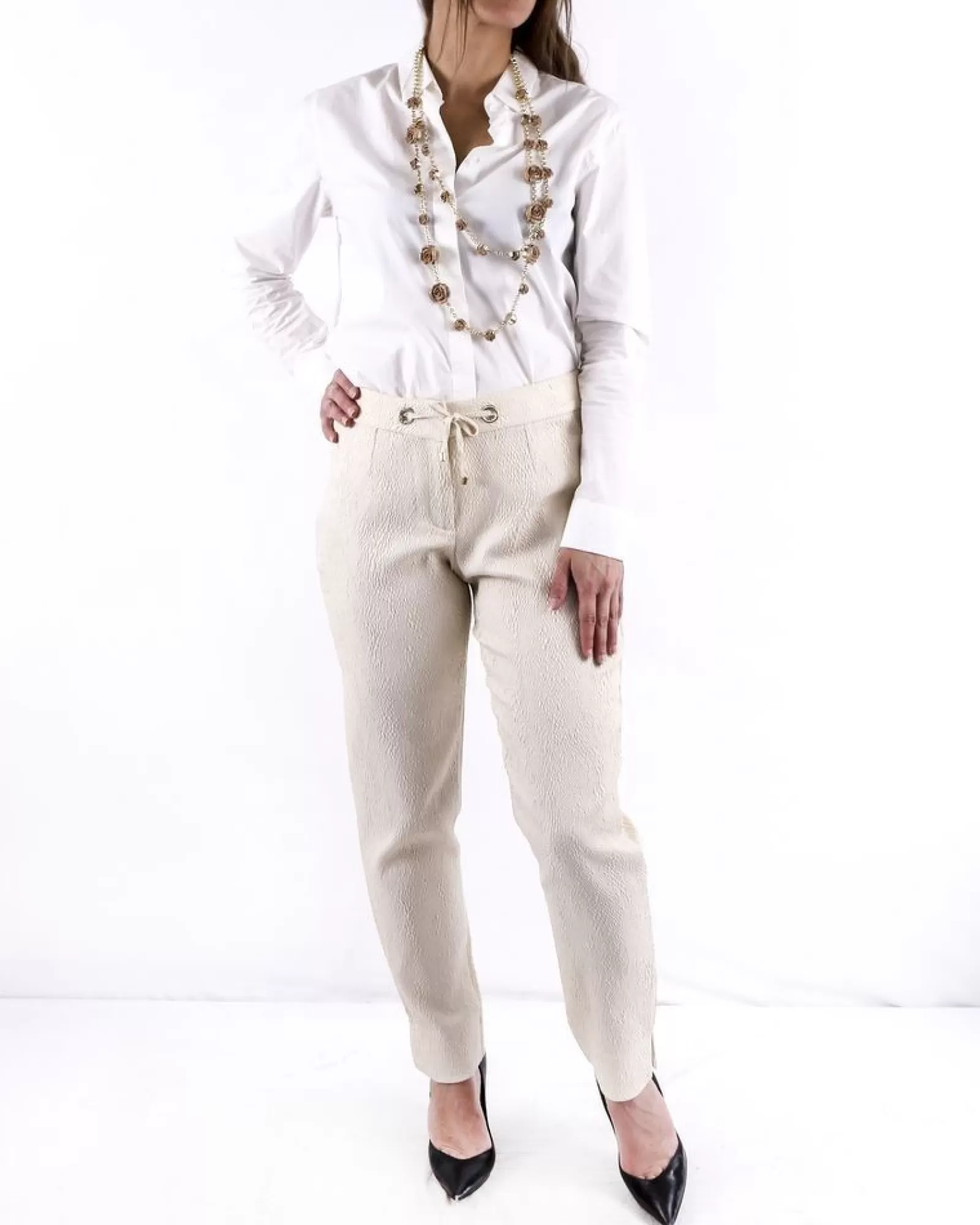 La Piscine Paris Pantalon cigarette en crêpe texturé SVNTY Beige Store