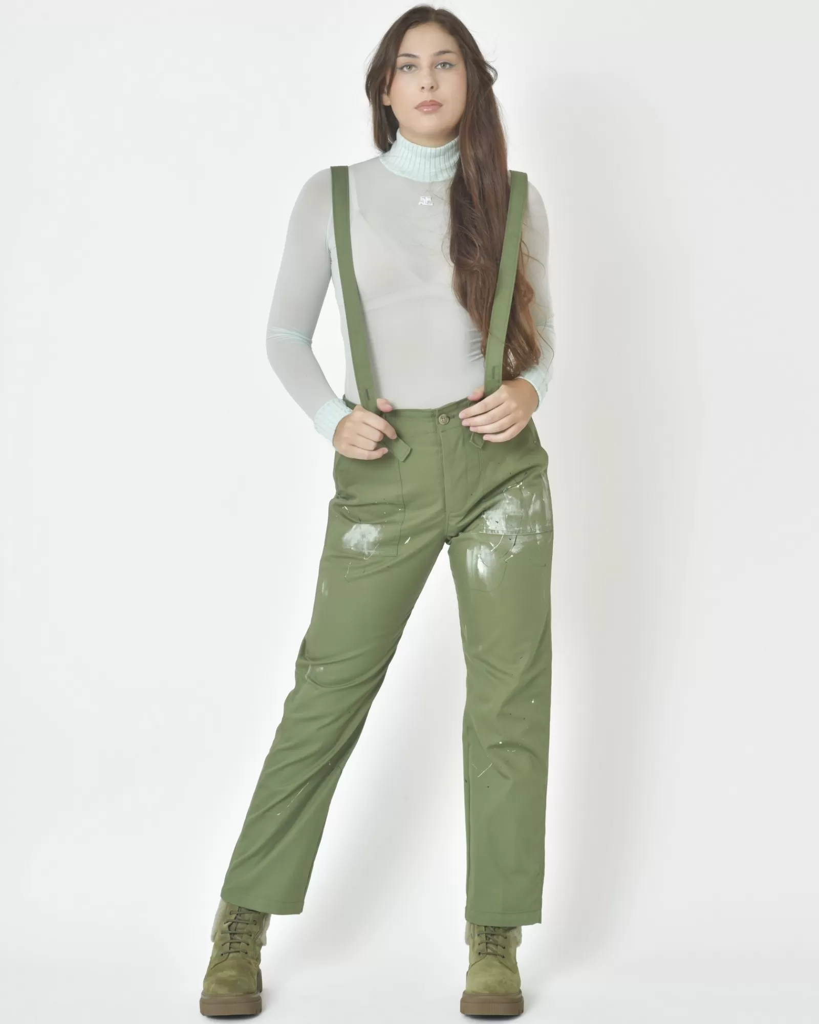 La Piscine Paris Pantalon coupe droite à bretelles True NYC Vert New