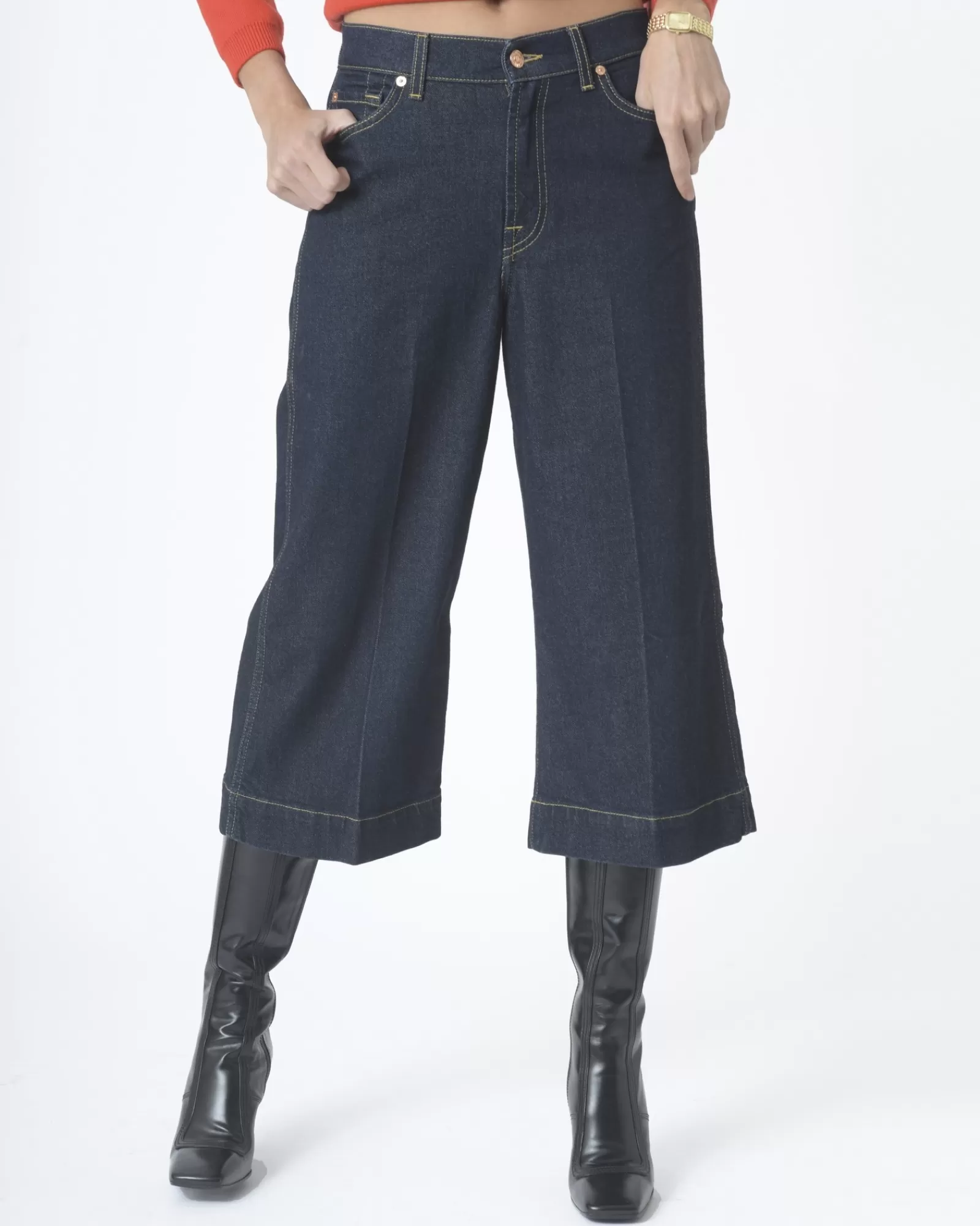 La Piscine Paris Pantalon court en jean 7 For All Mankind Bleu New