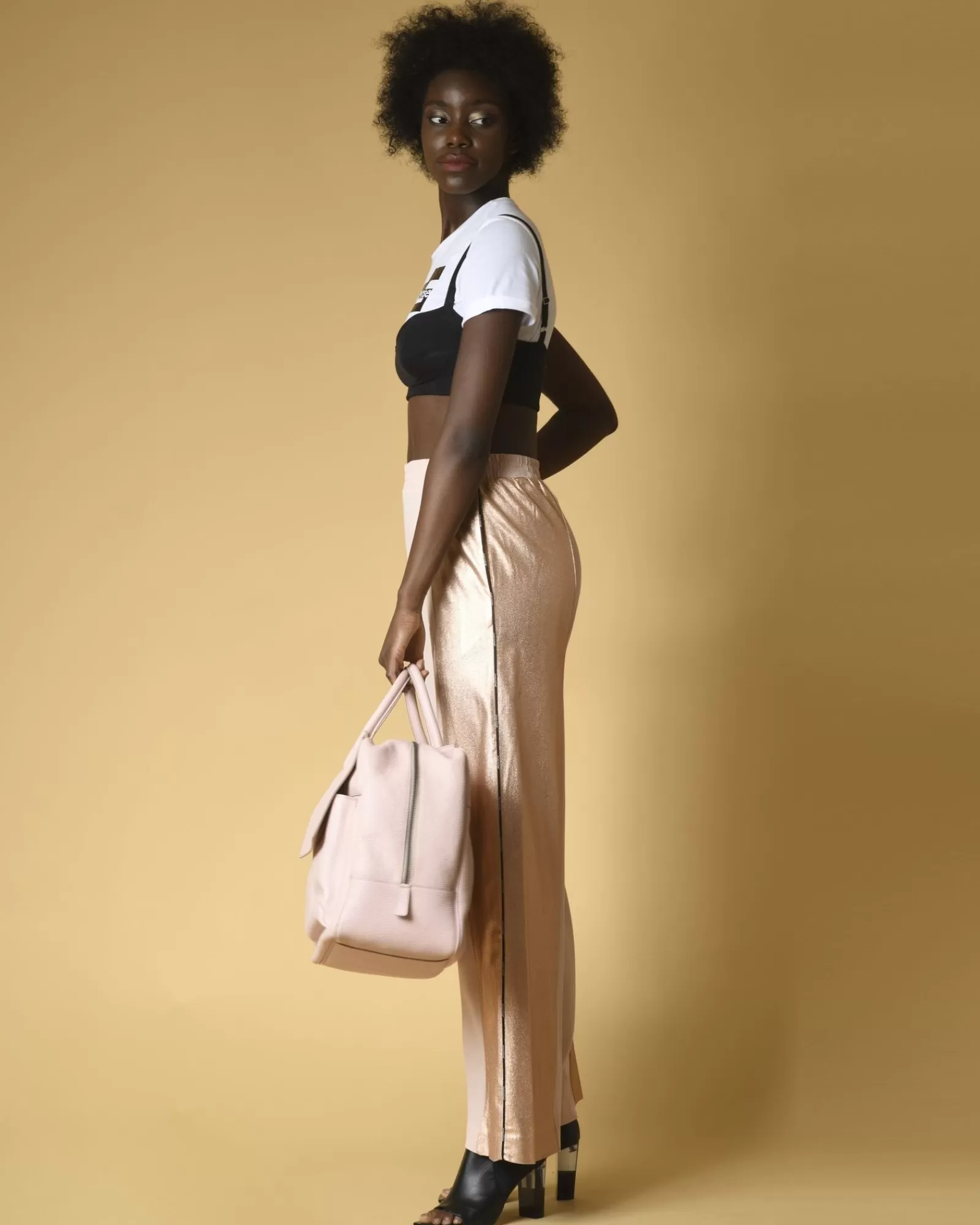La Piscine Paris Pantalon de survêtement en crêpe à bandes métalliques Nude Rose Clearance