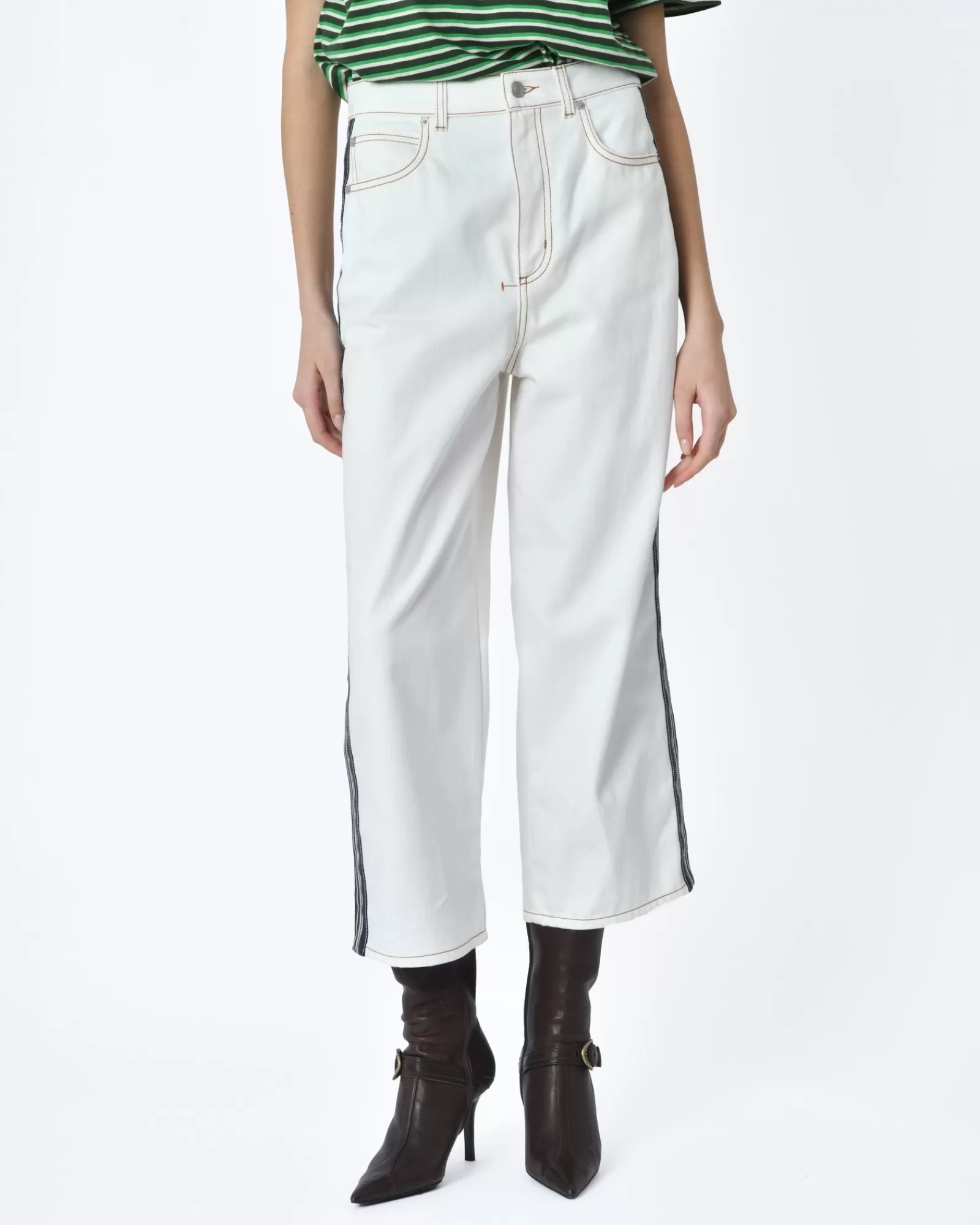 La Piscine Paris Pantalon denim rayure coté bleu Alexander Mcqueen Blanc Online
