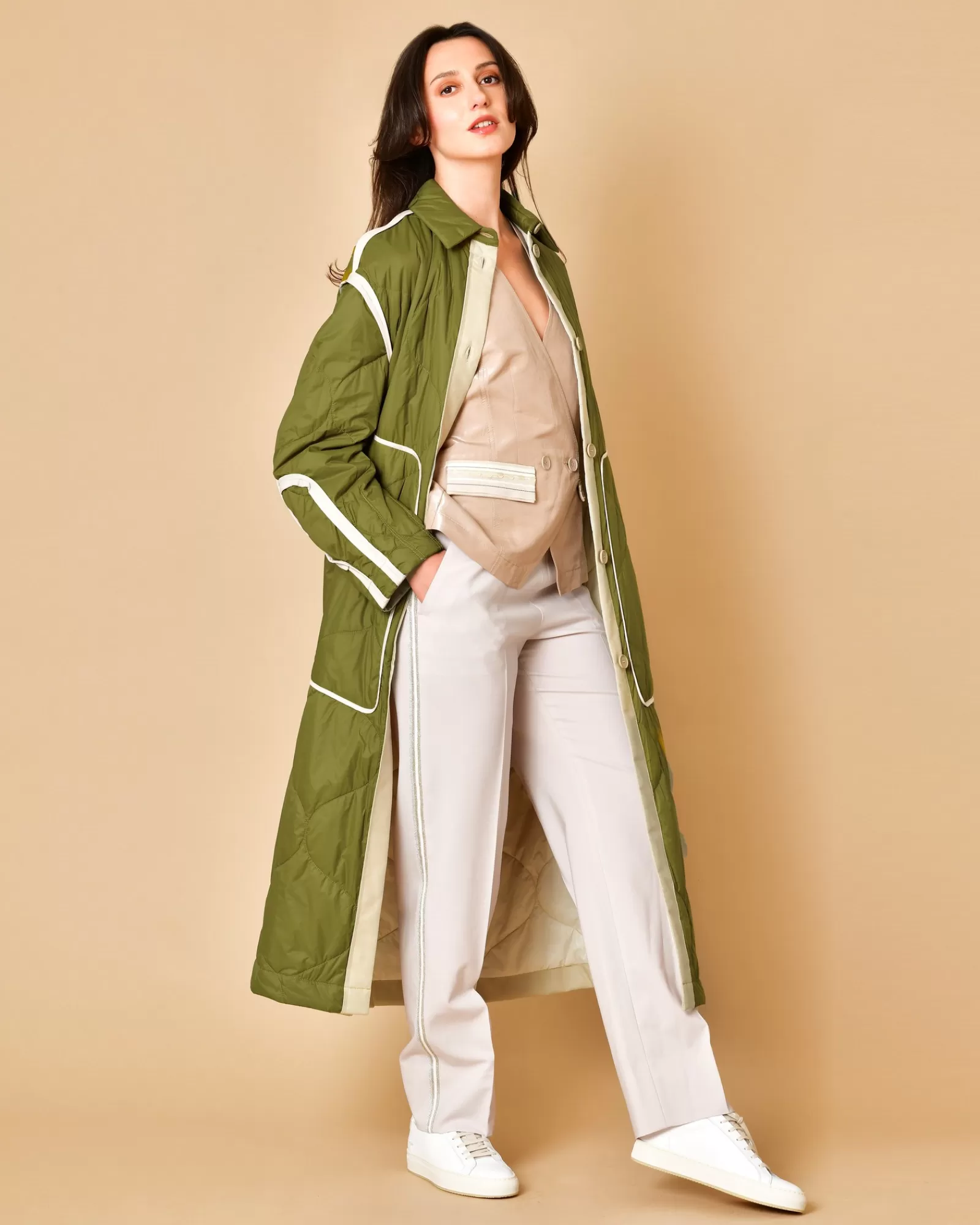 La Piscine Paris Pantalon droit couleur Lorena Antoniazzi Taupe Discount