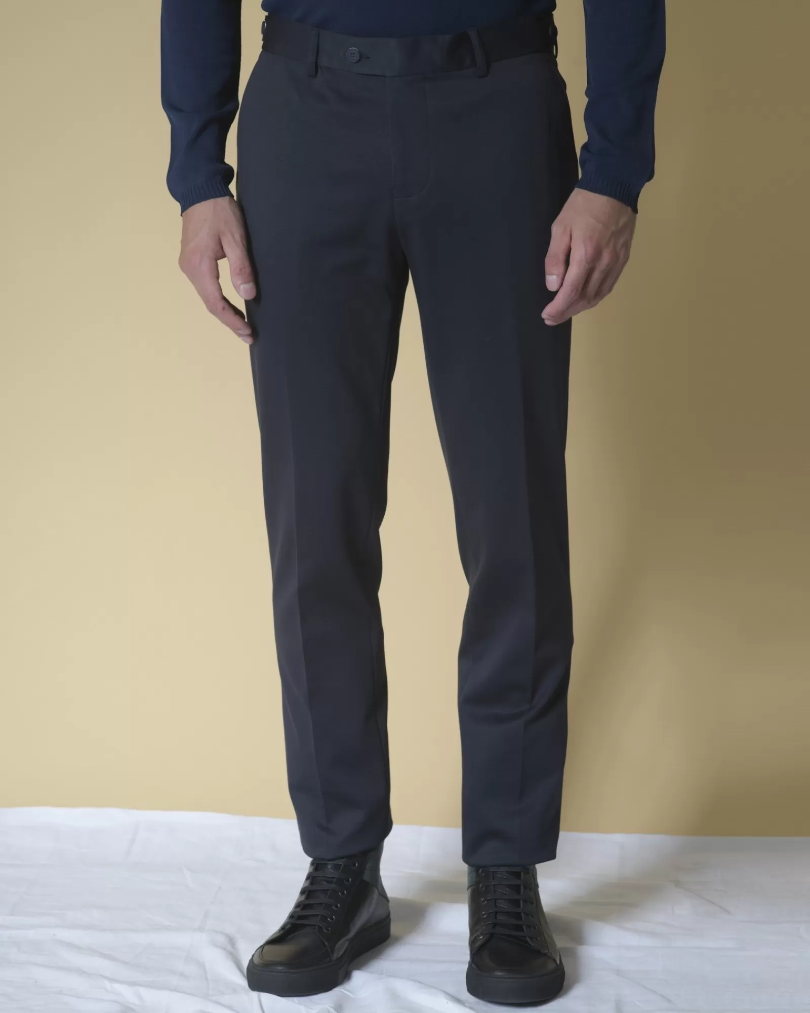 La Piscine Paris Pantalon droit en coton mélangé Blue Industry Bleu Shop