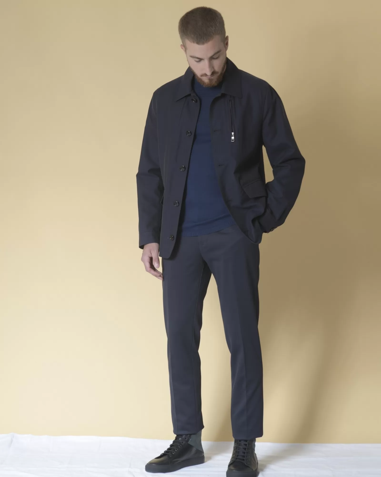 La Piscine Paris Pantalon droit en coton mélangé Blue Industry Bleu Shop