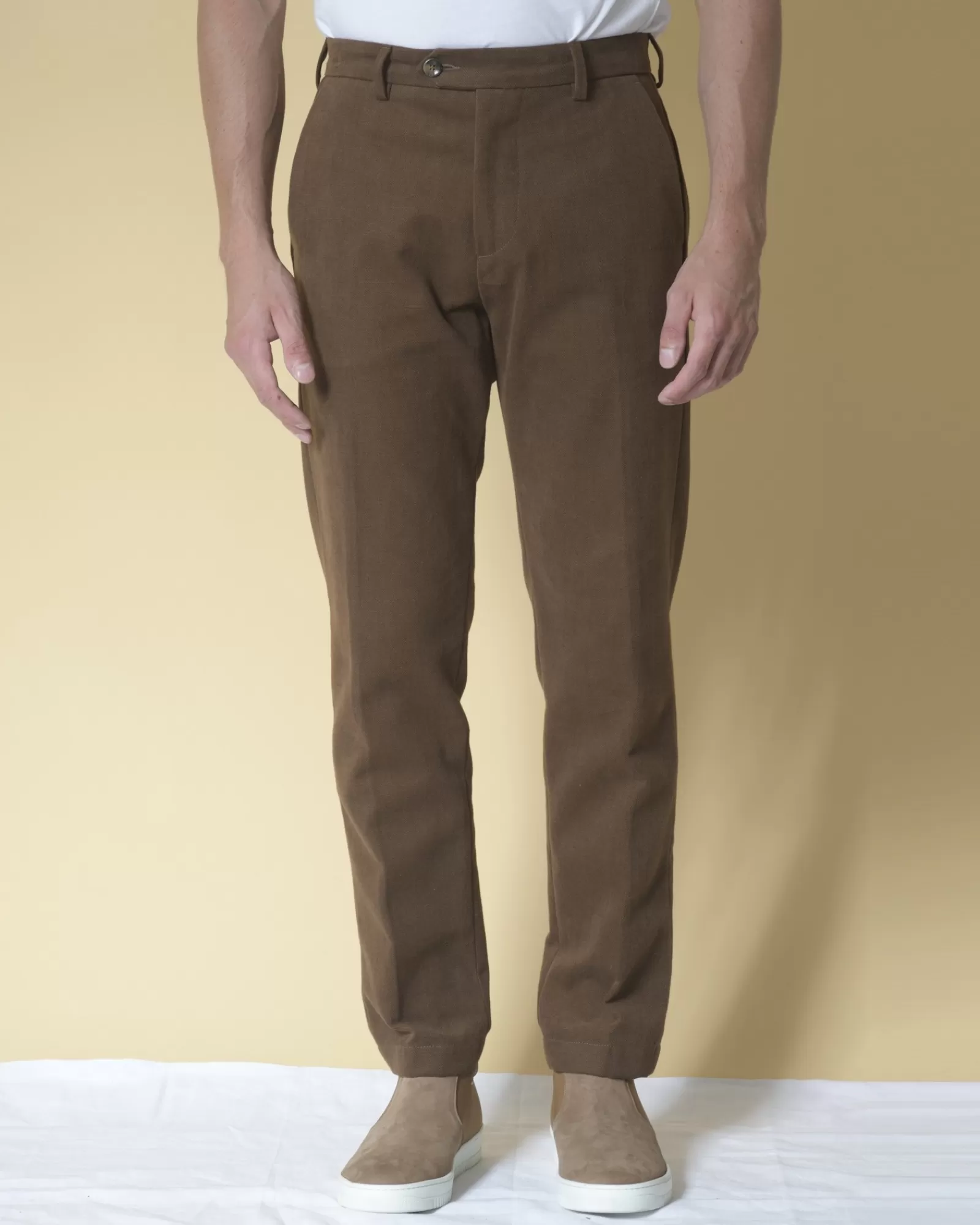 La Piscine Paris Pantalon droit en gabardine de coton Cruna Marron Fashion