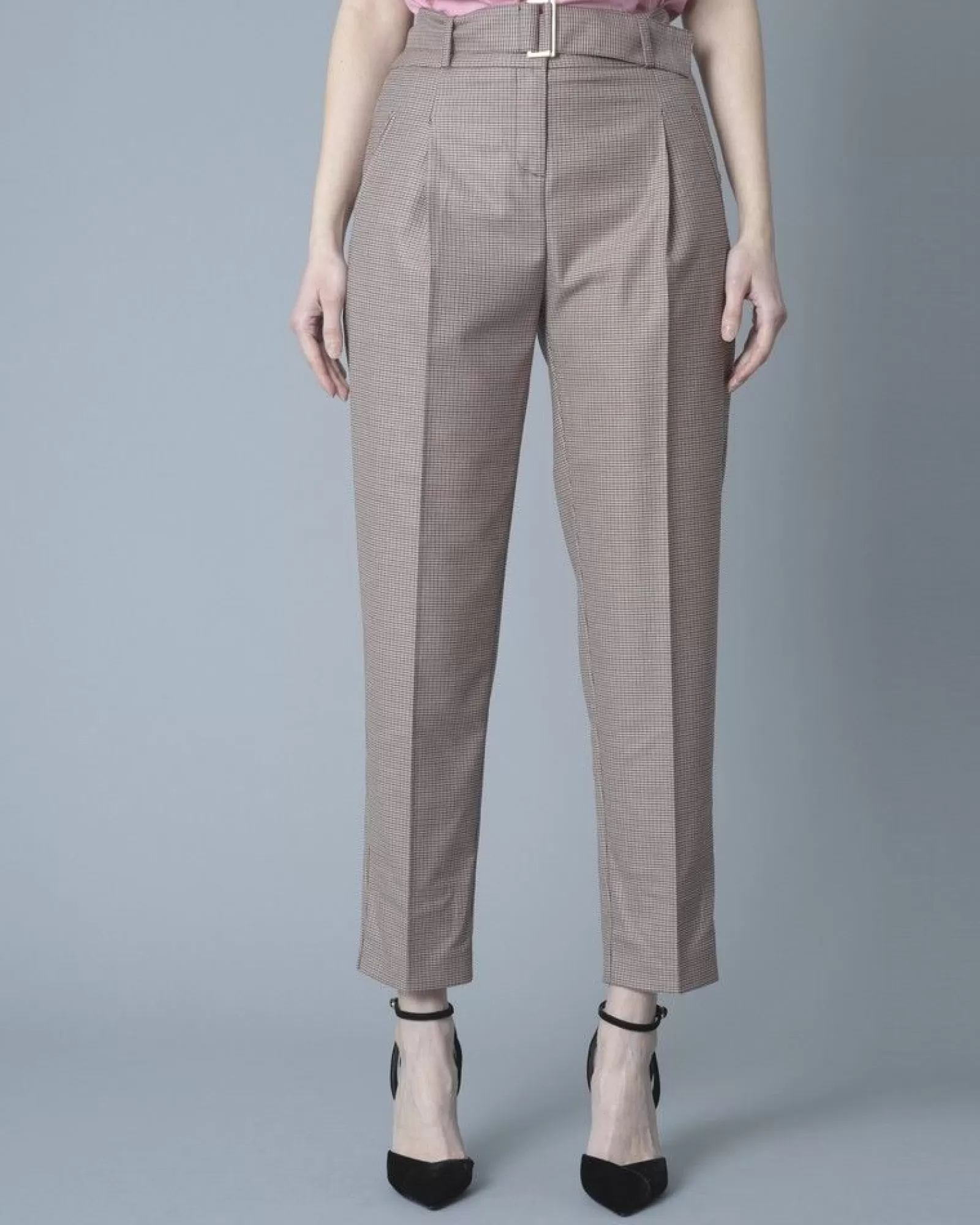 La Piscine Paris Pantalon droit raccourci à carreaux pied-de-poule Nenette Rose Fashion